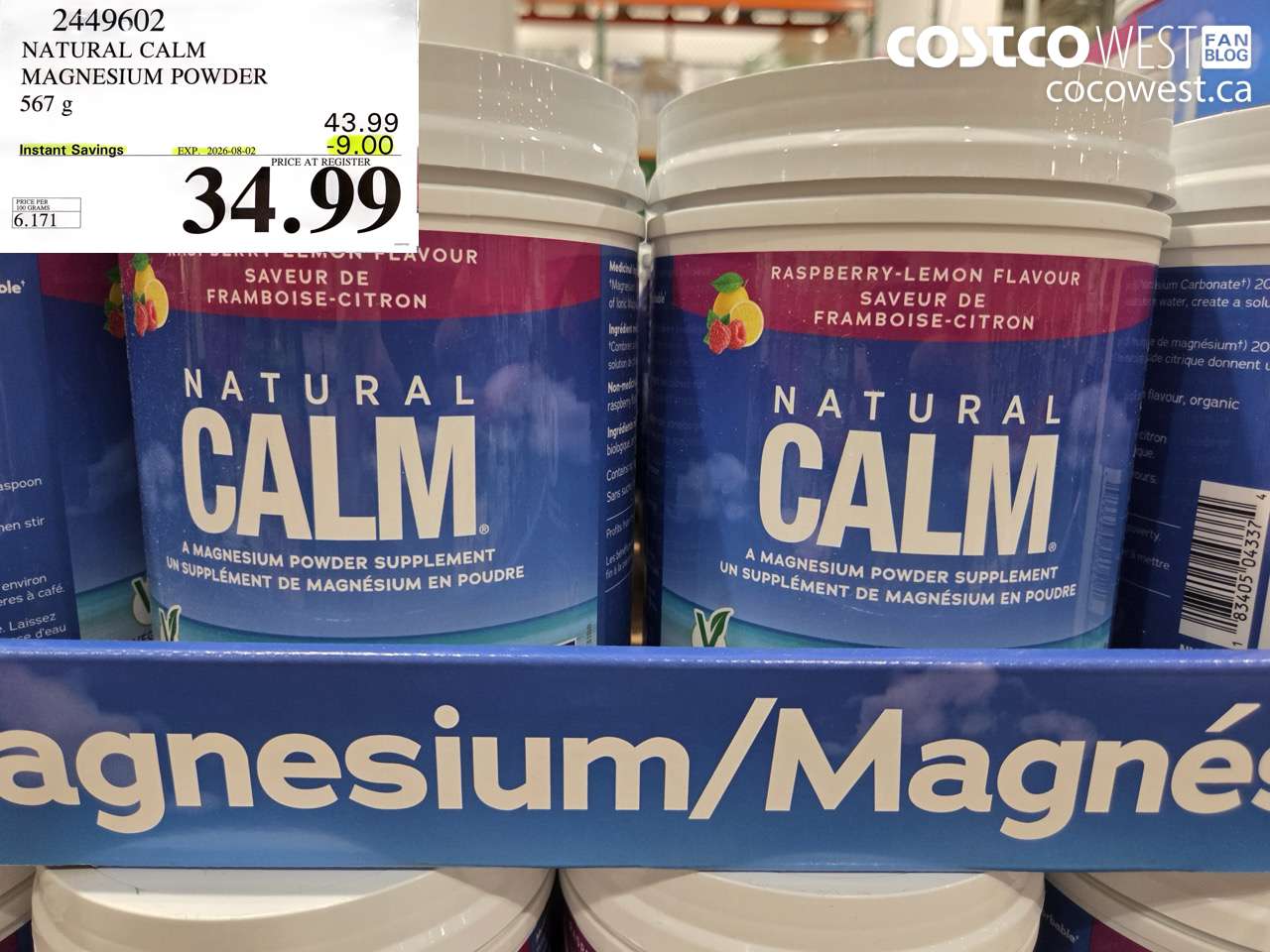 2449602 NATURAL CALM MAGNESIUM POWDER 567 G ($9.00 INSTANT SAVINGS EXPIRES ON 2026-08-02) $34.99