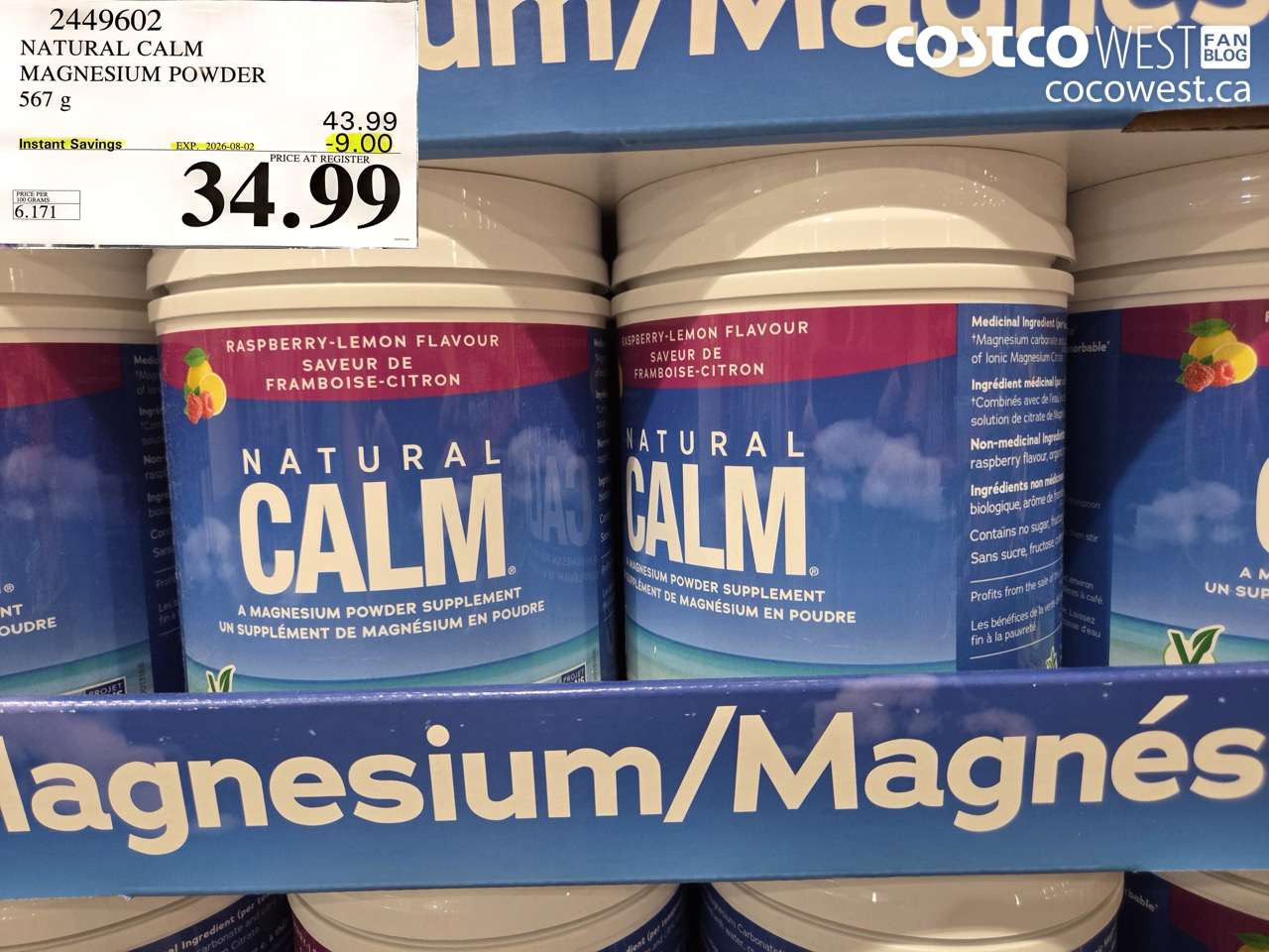 2449602 NATURAL CALM MAGNESIUM POWDER 567 G ($9.00 INSTANT SAVINGS EXPIRES ON 2026-08-02) $34.99