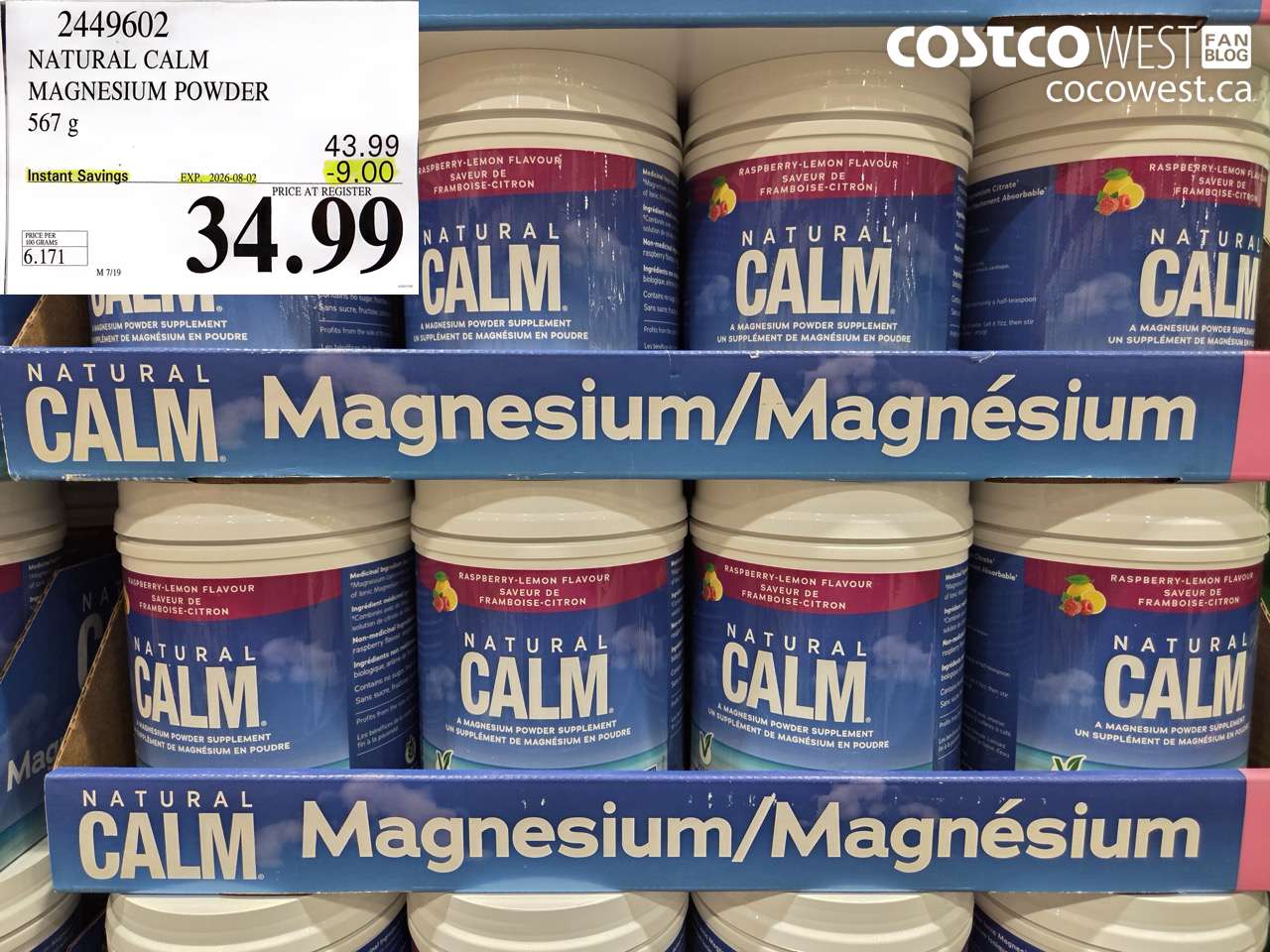 2449602 NATURAL CALM MAGNESIUM POWDER 567 G ($9.00 INSTANT SAVINGS EXPIRES ON 2026-08-02) $34.99