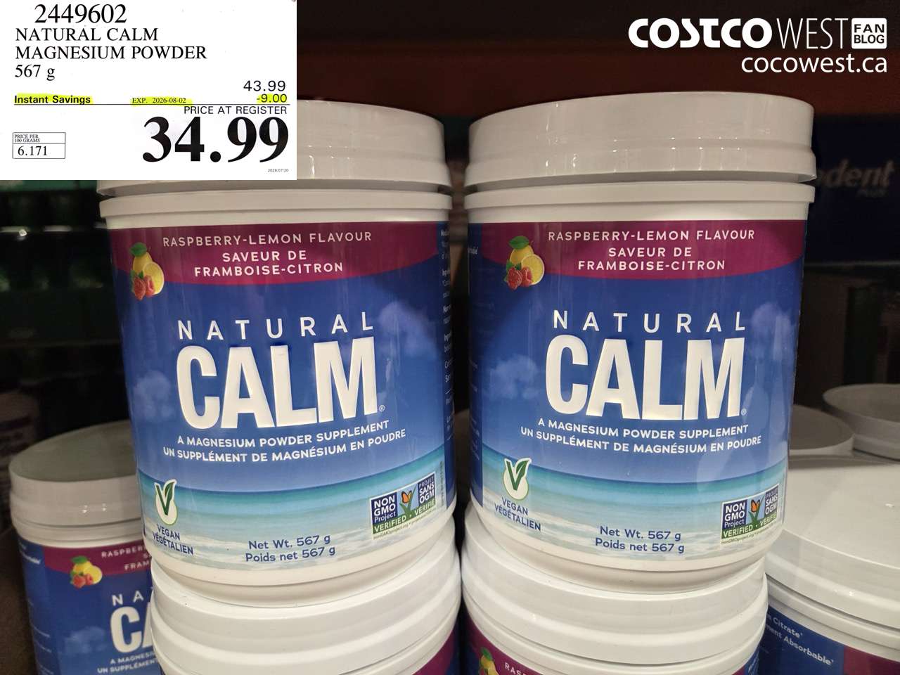 2449602 NATURAL CALM MAGNESIUM POWDER 567 G ($9.00 INSTANT SAVINGS EXPIRES ON 2026-08-02) $34.99