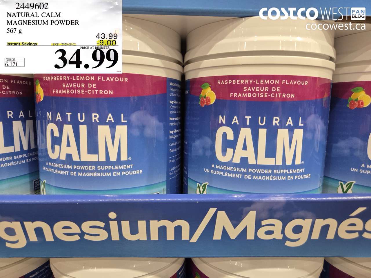 2449602 NATURAL CALM MAGNESIUM POWDER 567 G ($9.00 INSTANT SAVINGS EXPIRES ON 2026-08-02) $34.99
