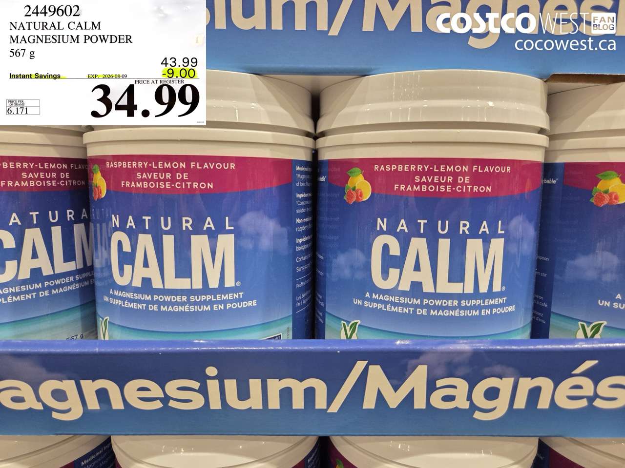 2449602 NATURAL CALM MAGNESIUM POWDER 567 G ($9.00 INSTANT SAVINGS EXPIRES ON 2026-08-09) $34.99