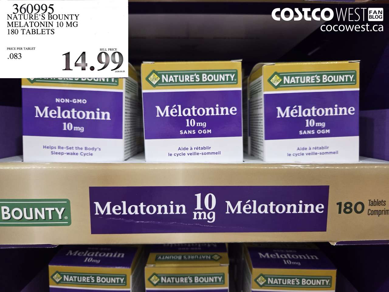 360995 NATURE'S BOUNTY MELATONIN 10 MG 180 TABLETS $14.99