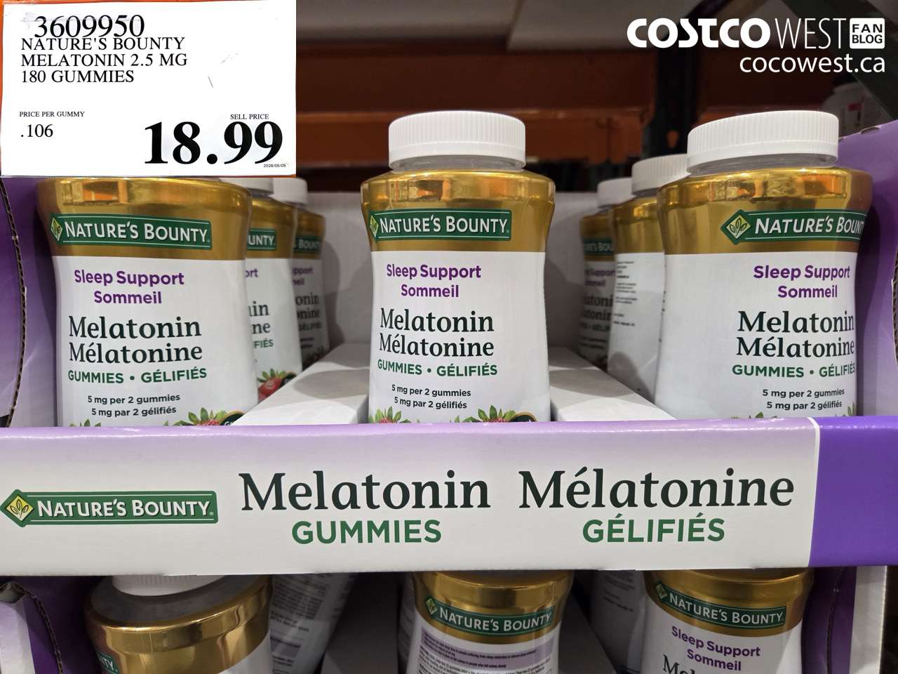 3609950 NATURE'S BOUNTY MELATONIN 2.5 MG 180 GUMMIES $18.99