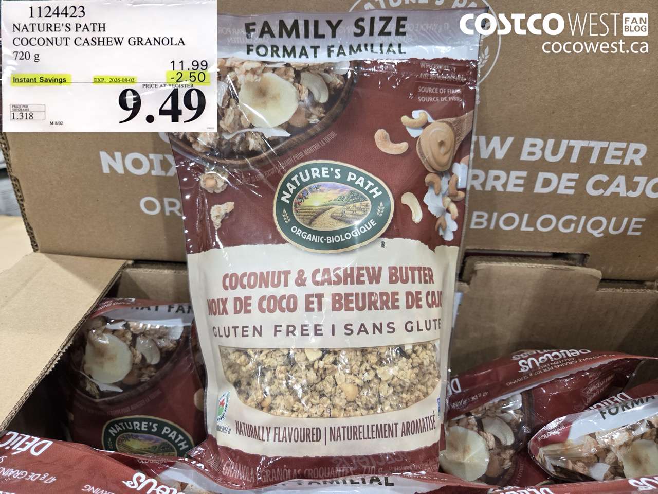 1124423 NATURE'S PATH COCONUT CASHEW GRANOLA 720 G ($2.50 INSTANT SAVINGS EXPIRES ON 2026-08-02) $9.49