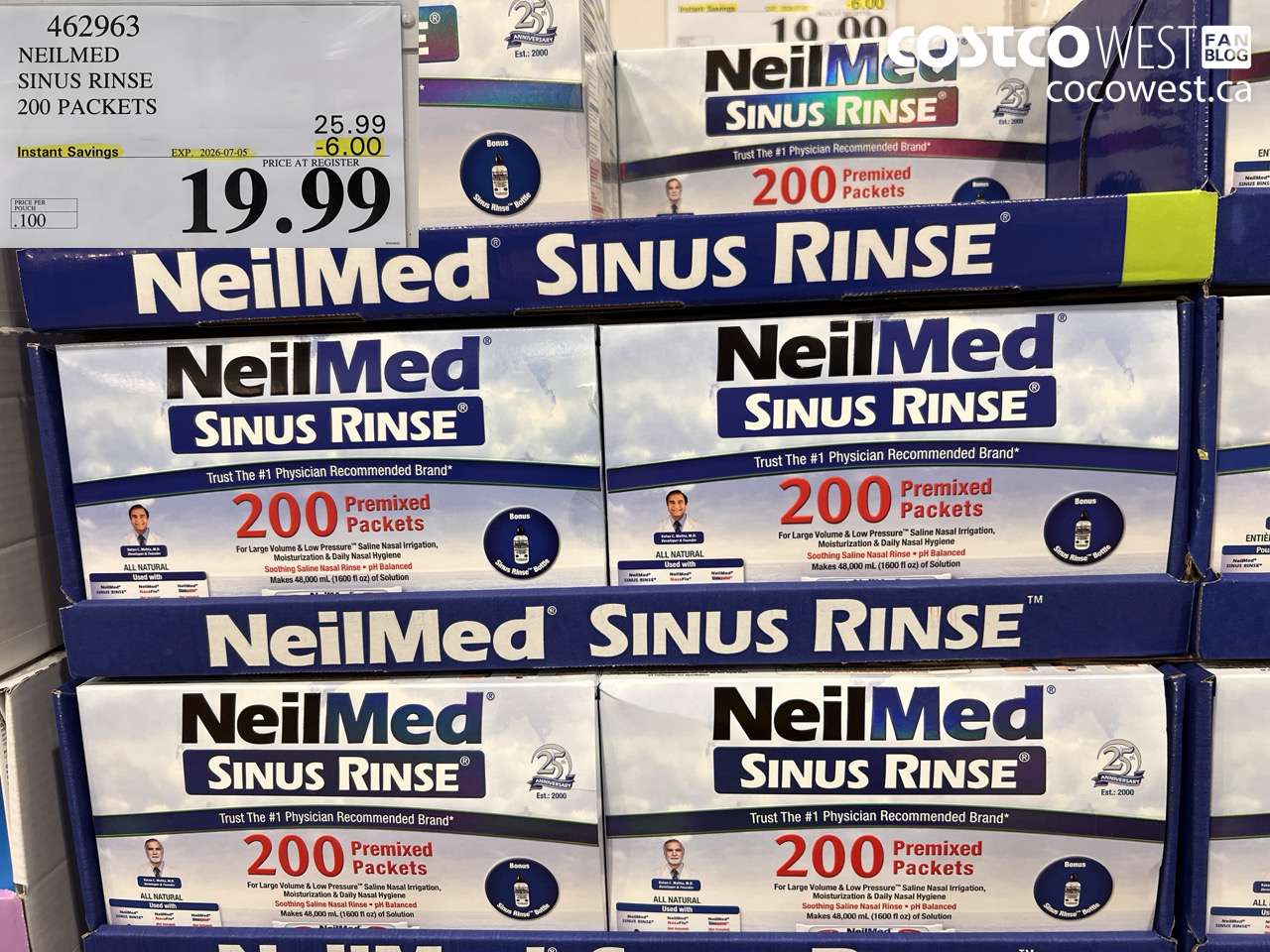 462963 NEILMED SINUS RINSE 200 PACKETS ($6.00 INSTANT SAVINGS EXPIRES ON 2026-07-05) $19.99