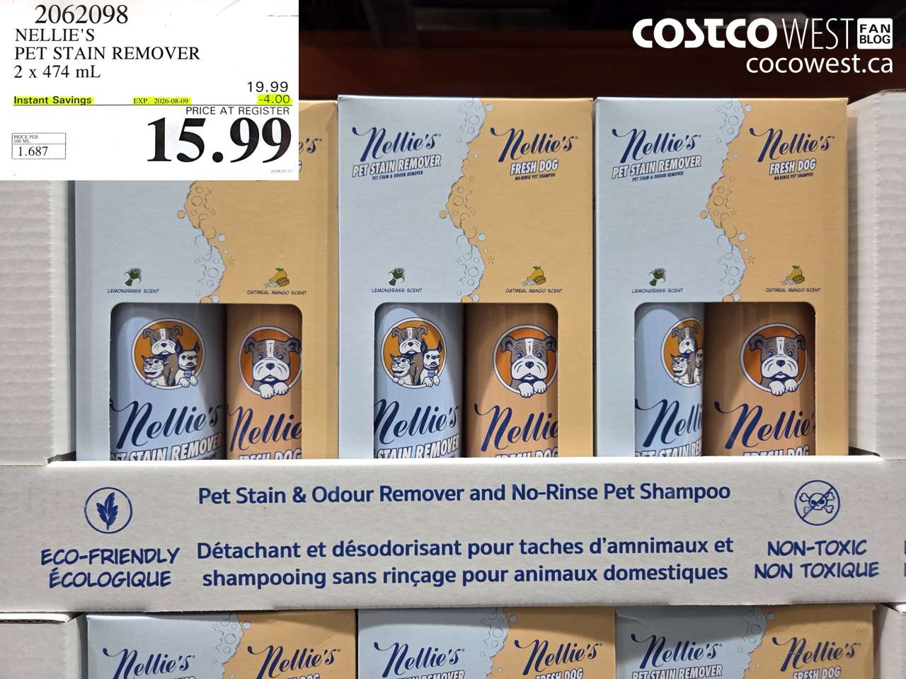 2062098 NELLIE'S PET STAIN REMOVER 2 X 474 ML ($4.00 INSTANT SAVINGS EXPIRES ON 2026-08-09) $15.99