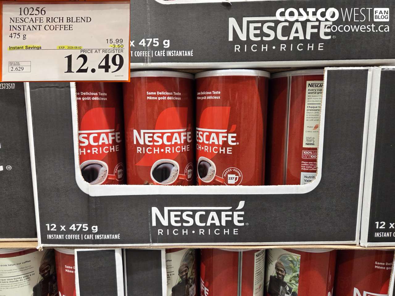 10256 NESCAFE RICH BLEND INSTANT COFFEE 475 G ($3.50 INSTANT SAVINGS EXPIRES ON 2026-08-02) $12.49