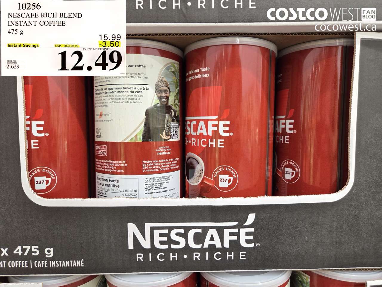 10256 NESCAFE RICH BLEND INSTANT COFFEE 475 G ($3.50 INSTANT SAVINGS EXPIRES ON 2026-08-02) $12.49