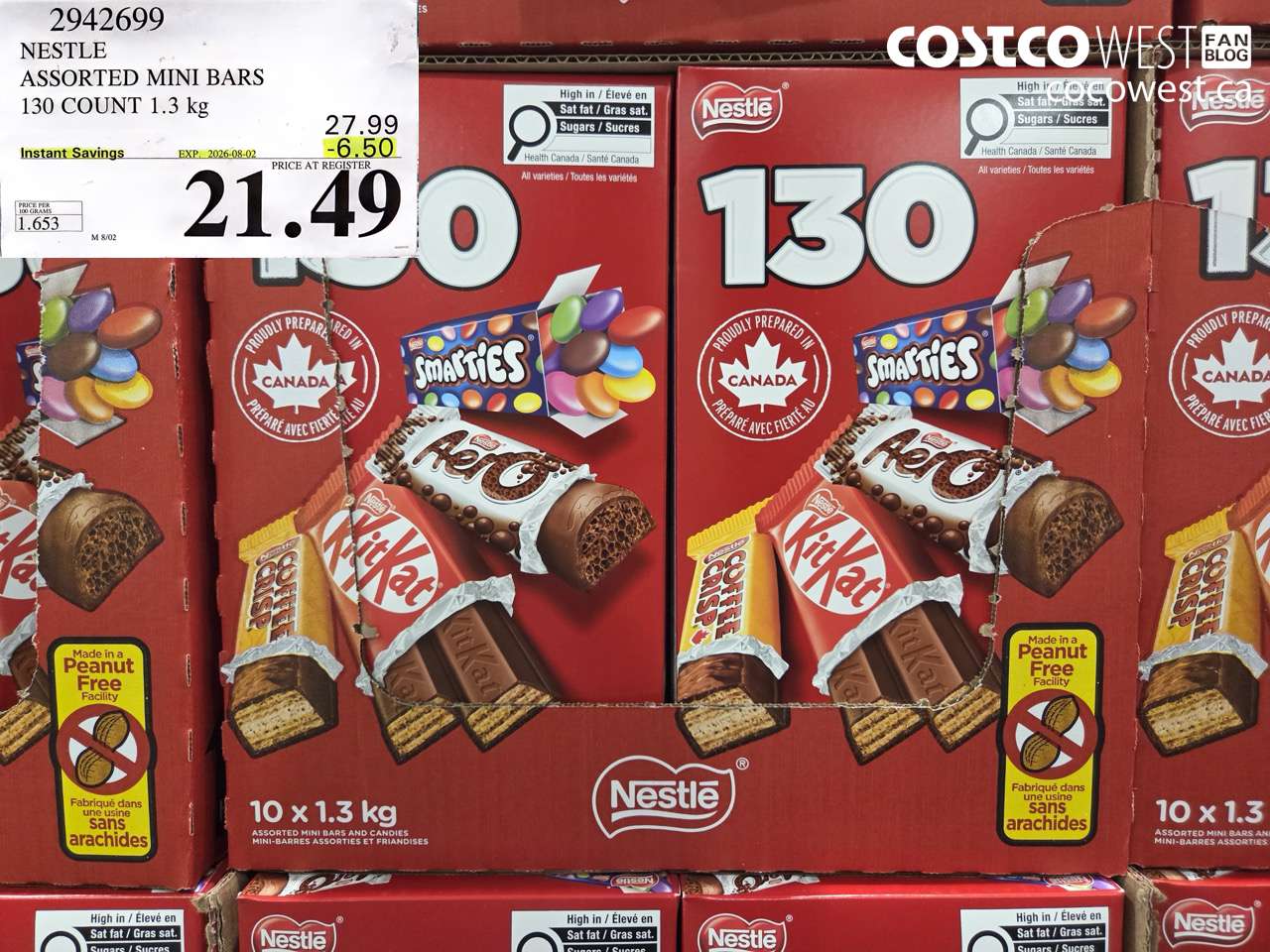2942699 NESTLE ASSORTED MINI BARS 130 COUNT 1.3 KG ($6.50 INSTANT SAVINGS EXPIRES ON 2026-08-02) $21.49