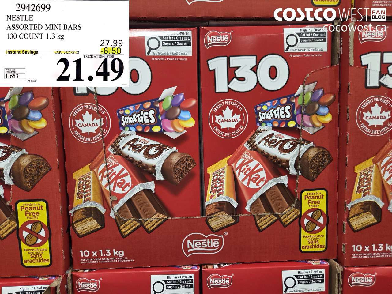 2942699 NESTLE ASSORTED MINI BARS 130 COUNT 1.3 KG ($6.50 INSTANT SAVINGS EXPIRES ON 2026-08-02) $21.49