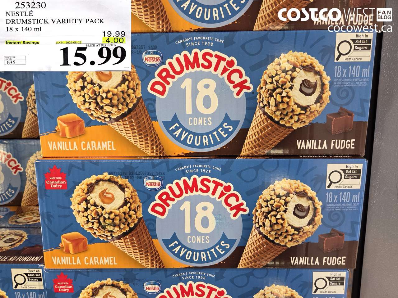 253230 NESTLÉ DRUMSTICK VARIETY PACK 18 X 140 ML ($4.00 INSTANT SAVINGS EXPIRES ON 2026-08-02) $15.99