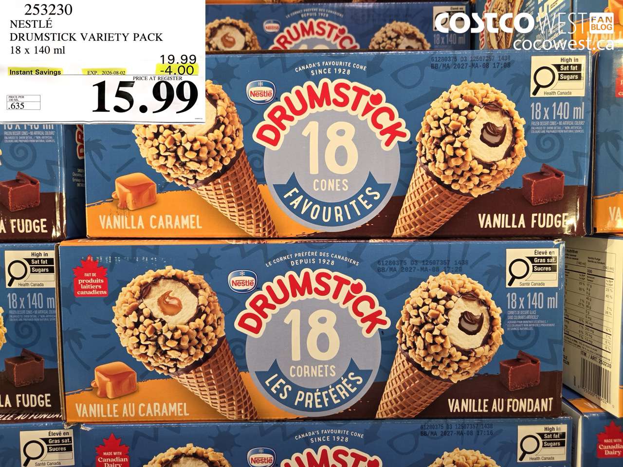 253230 NESTLE DRUMSTICK VARIETY PACK 18 X 140 ML ($4.00 INSTANT SAVINGS EXPIRES ON 2026-08-02) $15.99