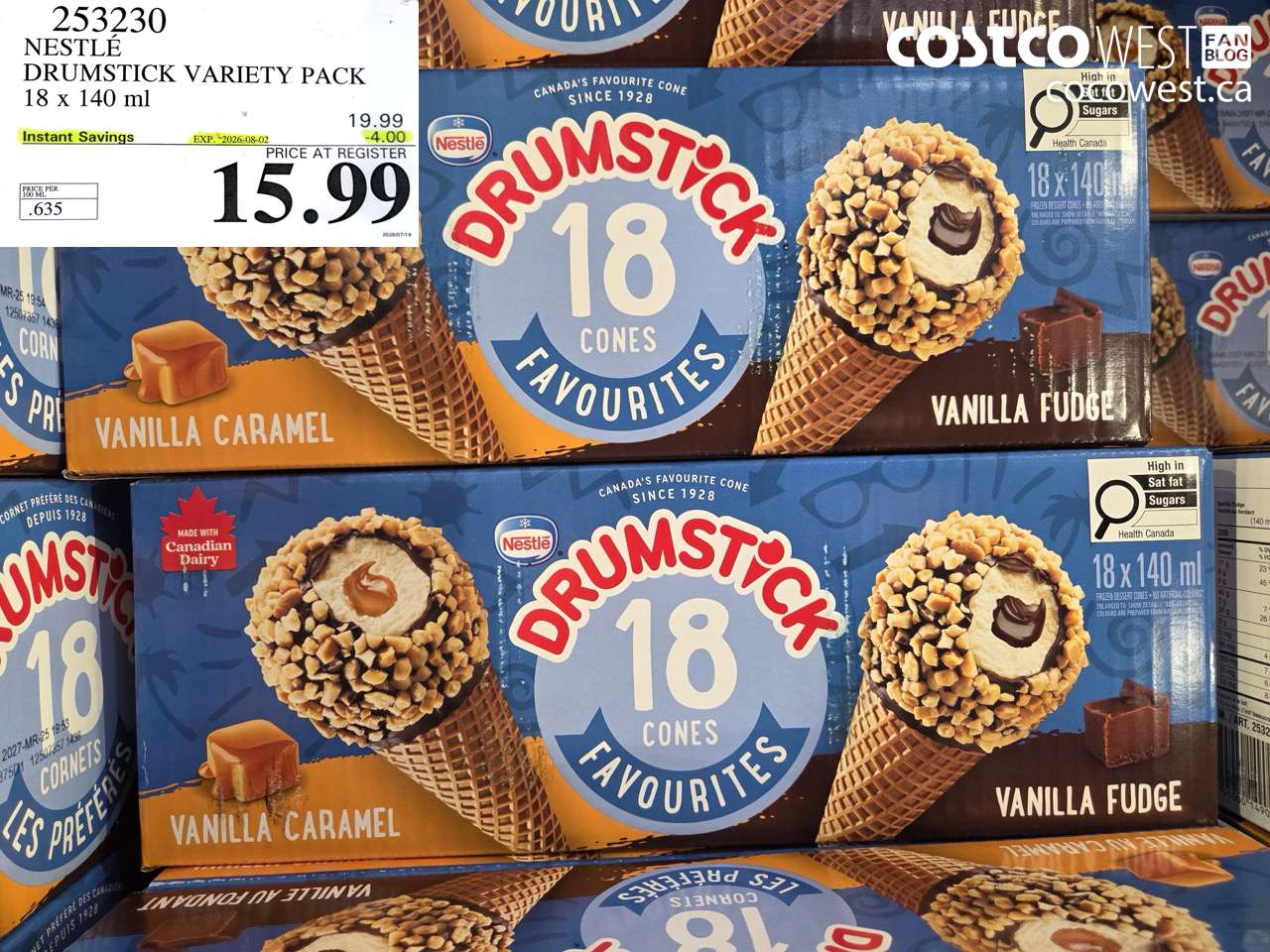 253230 NESTLE DRUMSTICK VARIETY PACK 18 X 140 ML ($4.00 INSTANT SAVINGS EXPIRES ON 2026-08-02) $15.99