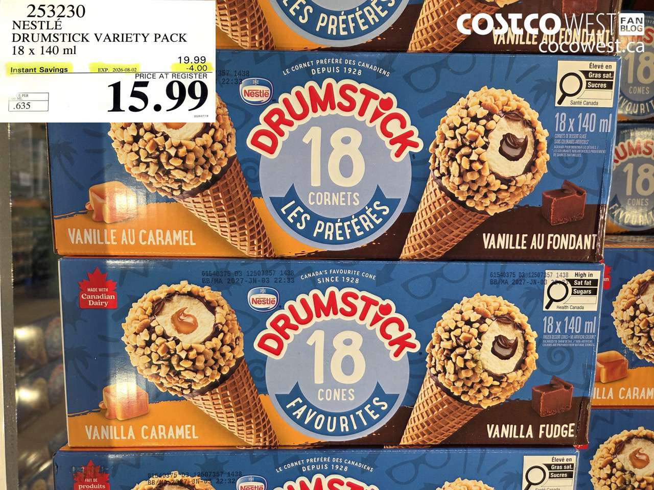 253230 NESTLÉ DRUMSTICK VARIETY PACK 18 X 140 ML ($4.00 INSTANT SAVINGS EXPIRES ON 2026-08-02) $15.99