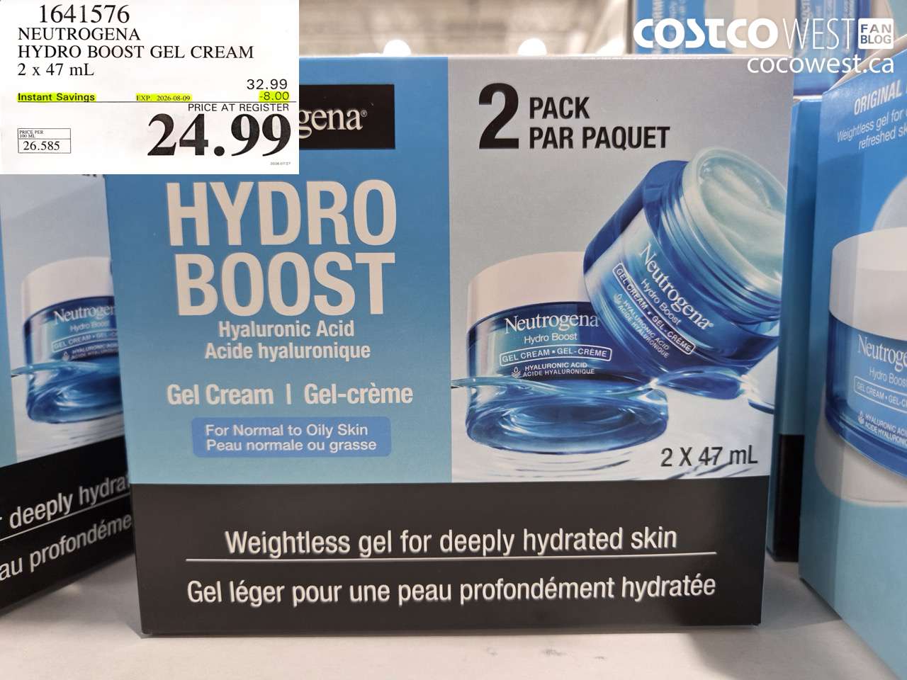 1641576 NEUTROGENA HYDRO BOOST GEL CREAM 2 X 47 ML ($8.00 INSTANT SAVINGS EXPIRES ON 2026-08-09) $24.99