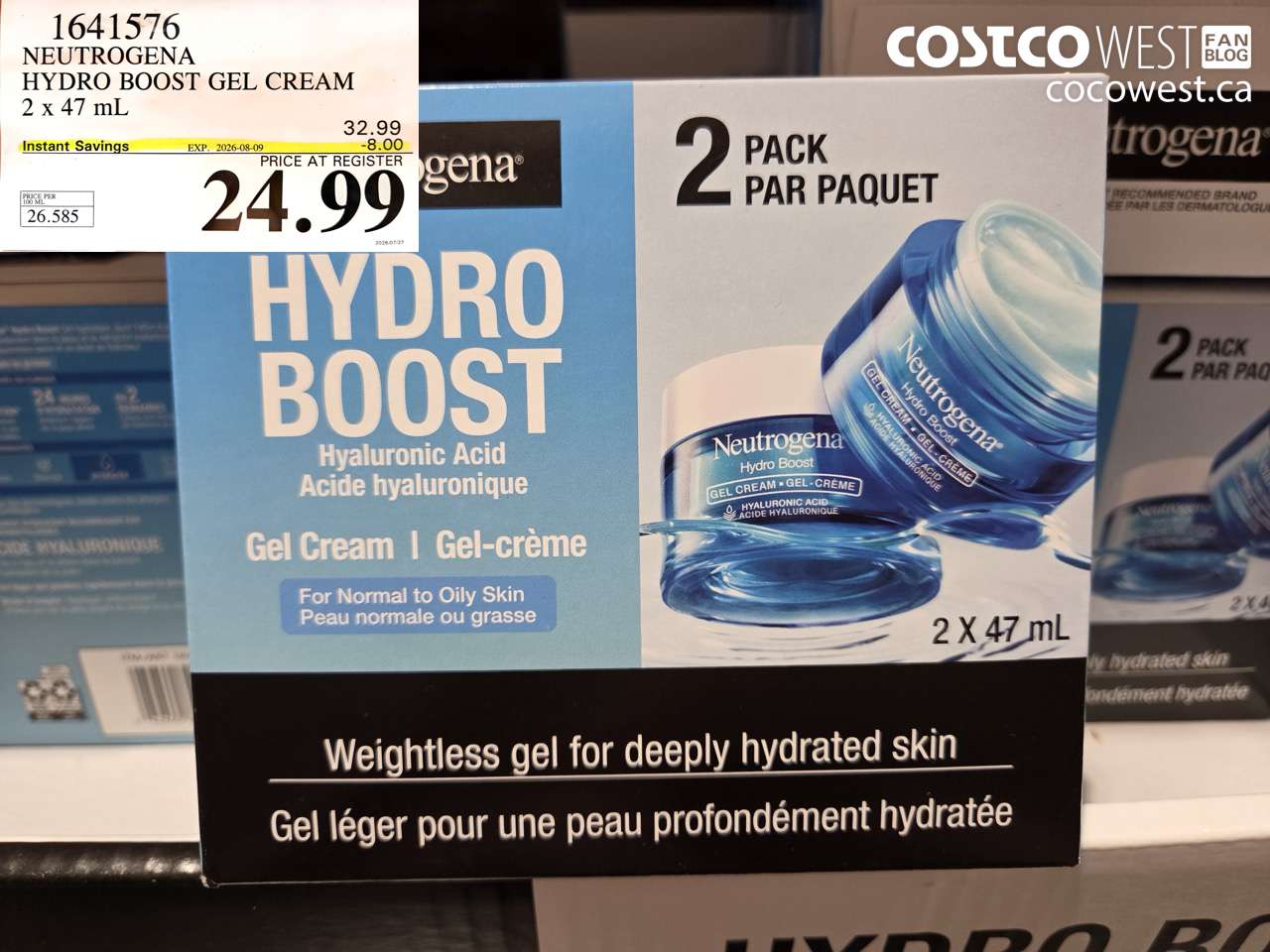 1641576 NEUTROGENA HYDRO BOOST GEL CREAM 2 X 47 ML ($8.00 INSTANT SAVINGS EXPIRES ON 2026-08-09) $24.99