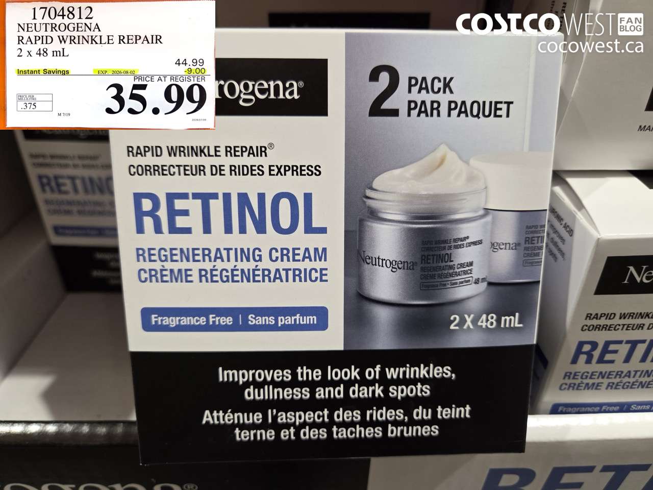 1704812 NEUTROGENA RAPID WRINKLE REPAIR 2 X 48 ML ($9.00 INSTANT SAVINGS EXPIRES ON 2026-08-02) $35.99