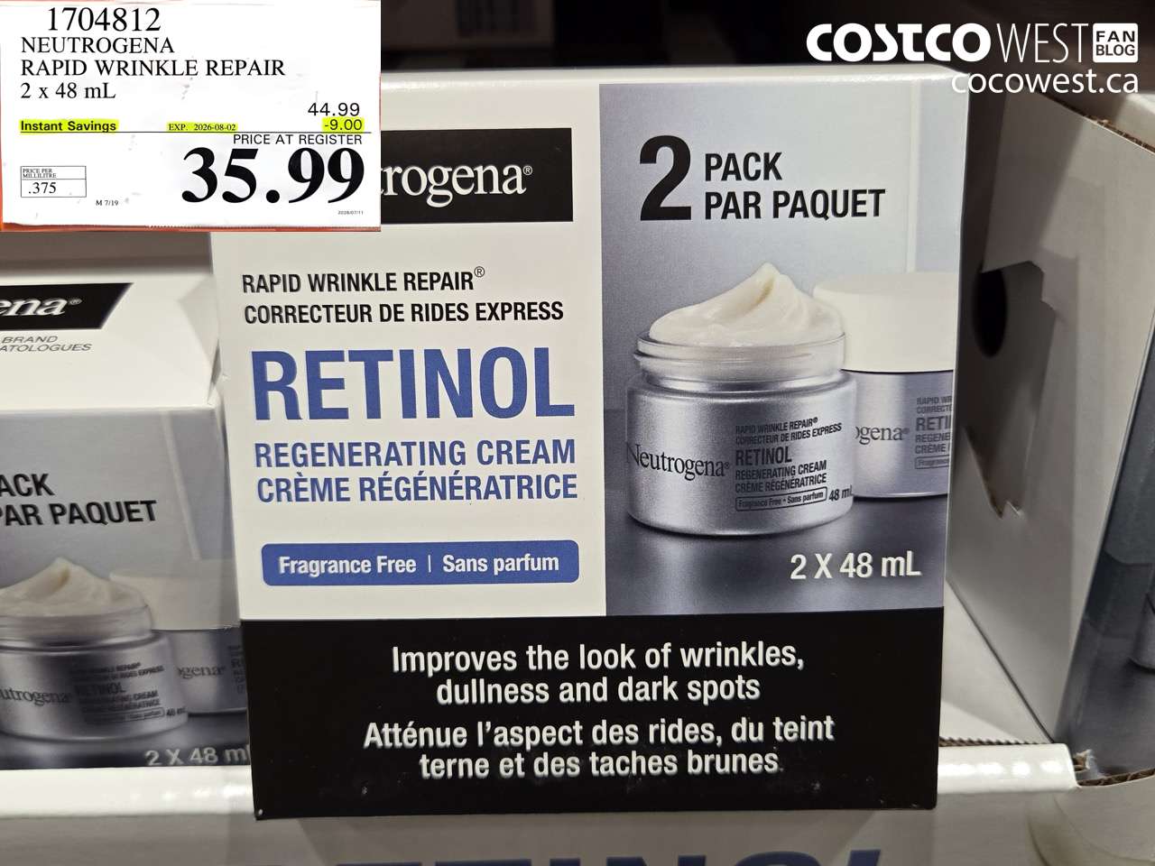 1704812 NEUTROGENA RAPID WRINKLE REPAIR 2 X 48 ML ($9.00 INSTANT SAVINGS EXPIRES ON 2026-08-02) $35.99