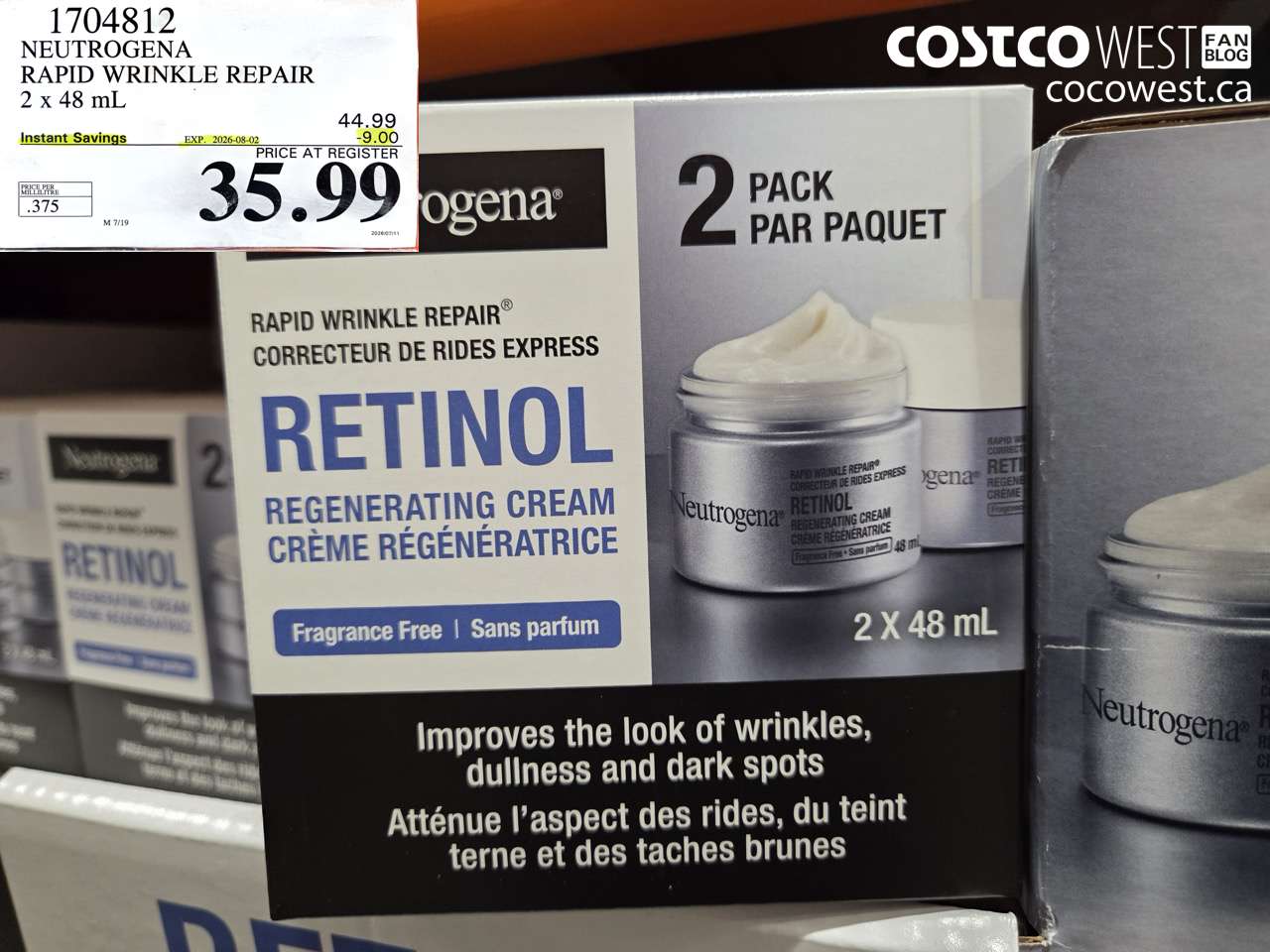1704812 NEUTROGENA RAPID WRINKLE REPAIR 2 X 48 ML ($9.00 INSTANT SAVINGS EXPIRES ON 2026-08-02) $35.99