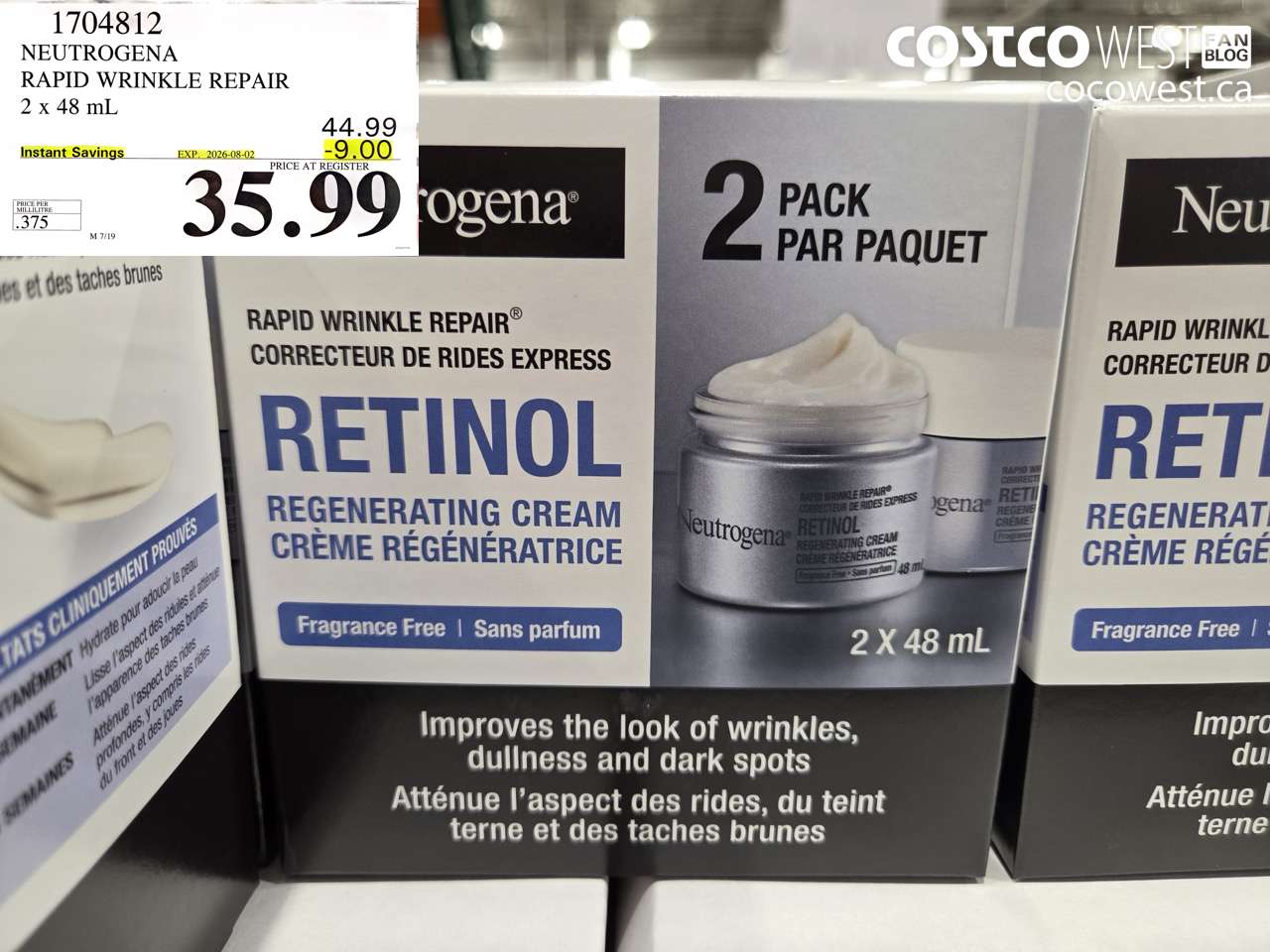1704812 NEUTROGENA RAPID WRINKLE REPAIR 2 X 48 ML ($9.00 INSTANT SAVINGS EXPIRES ON 2026-08-02) $35.99