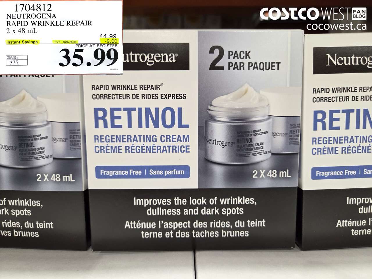 1704812 NEUTROGENA RAPID WRINKLE REPAIR 2 X 48 ML ($9.00 INSTANT SAVINGS EXPIRES ON 2026-08-02) $35.99