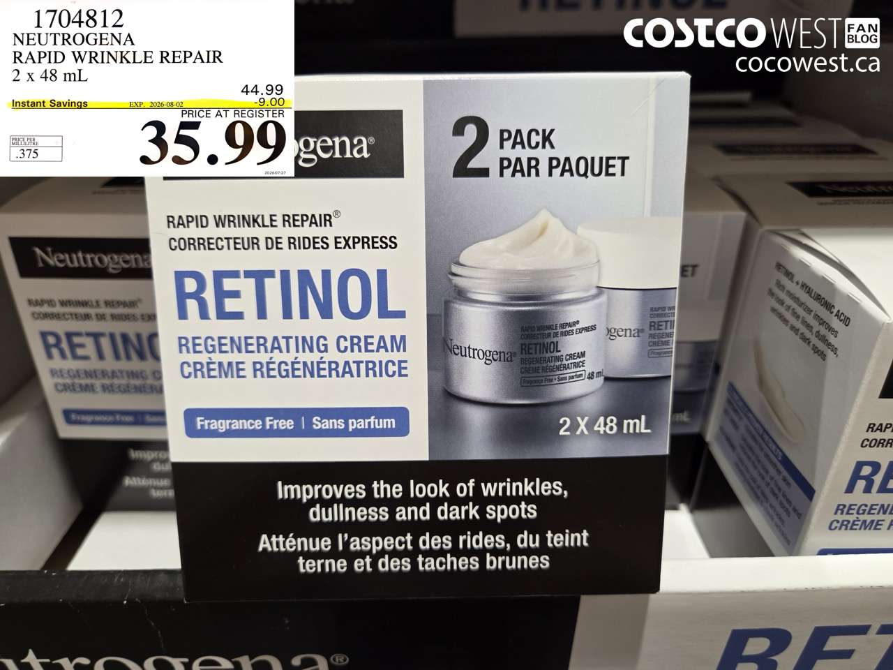 1704812 NEUTROGENA RAPID WRINKLE REPAIR 2 X 48 ML ($9.00 INSTANT SAVINGS EXPIRES ON 2026-08-02) $35.99