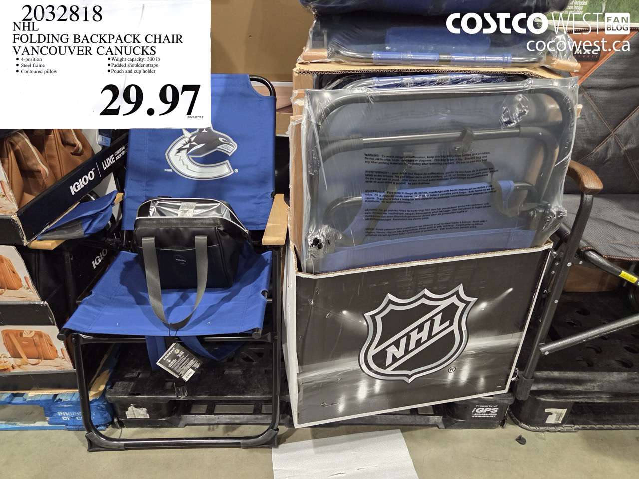 2032818 NHL FOLDING BACKPACK CHAIR VANCOUVER CANUCKS $29.97