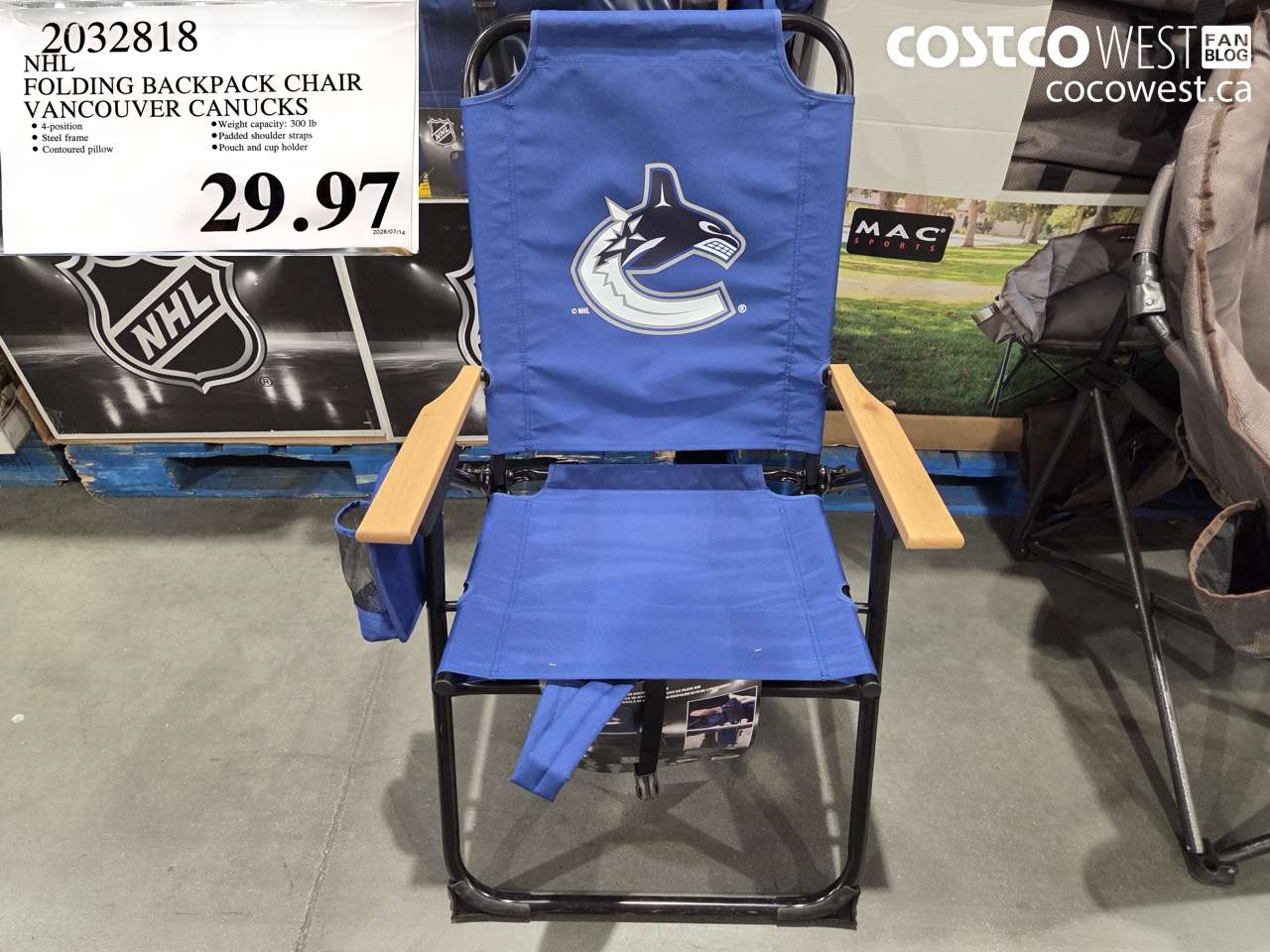 2032818 NHL FOLDING BACKPACK CHAIR VANCOUVER CANUCKS $29.97
