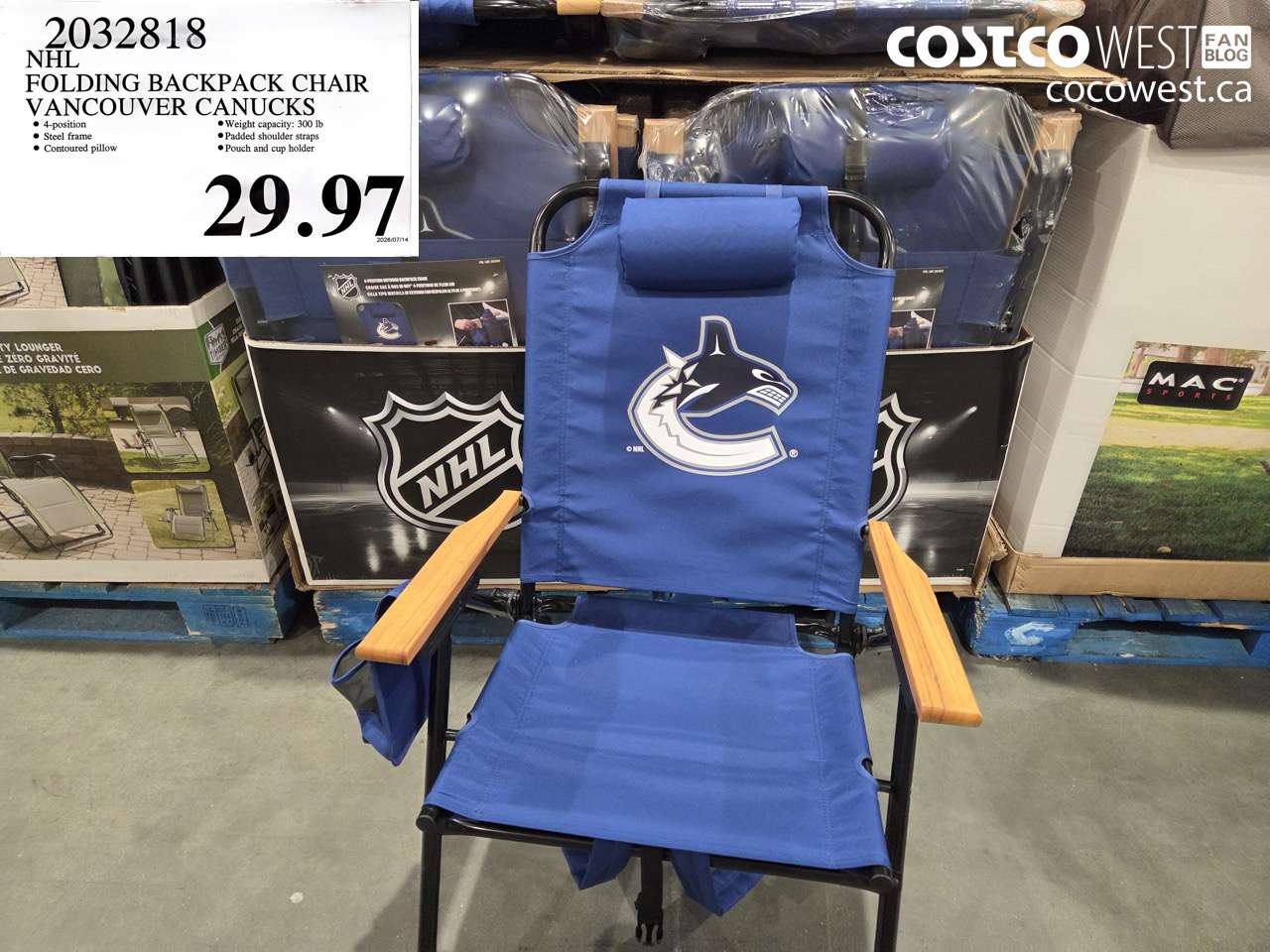 2032818 NHL FOLDING BACKPACK CHAIR VANCOUVER CANUCKS $29.97