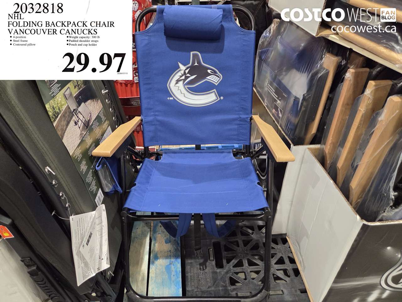 2032818 NHL FOLDING BACKPACK CHAIR VANCOUVER CANUCKS $29.97
