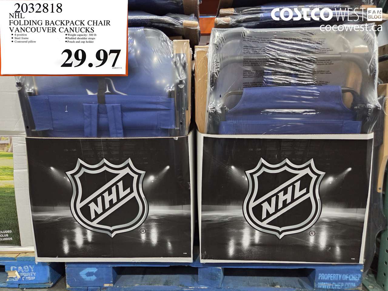 2032818 NHL FOLDING BACKPACK CHAIR VANCOUVER CANUCKS $29.97