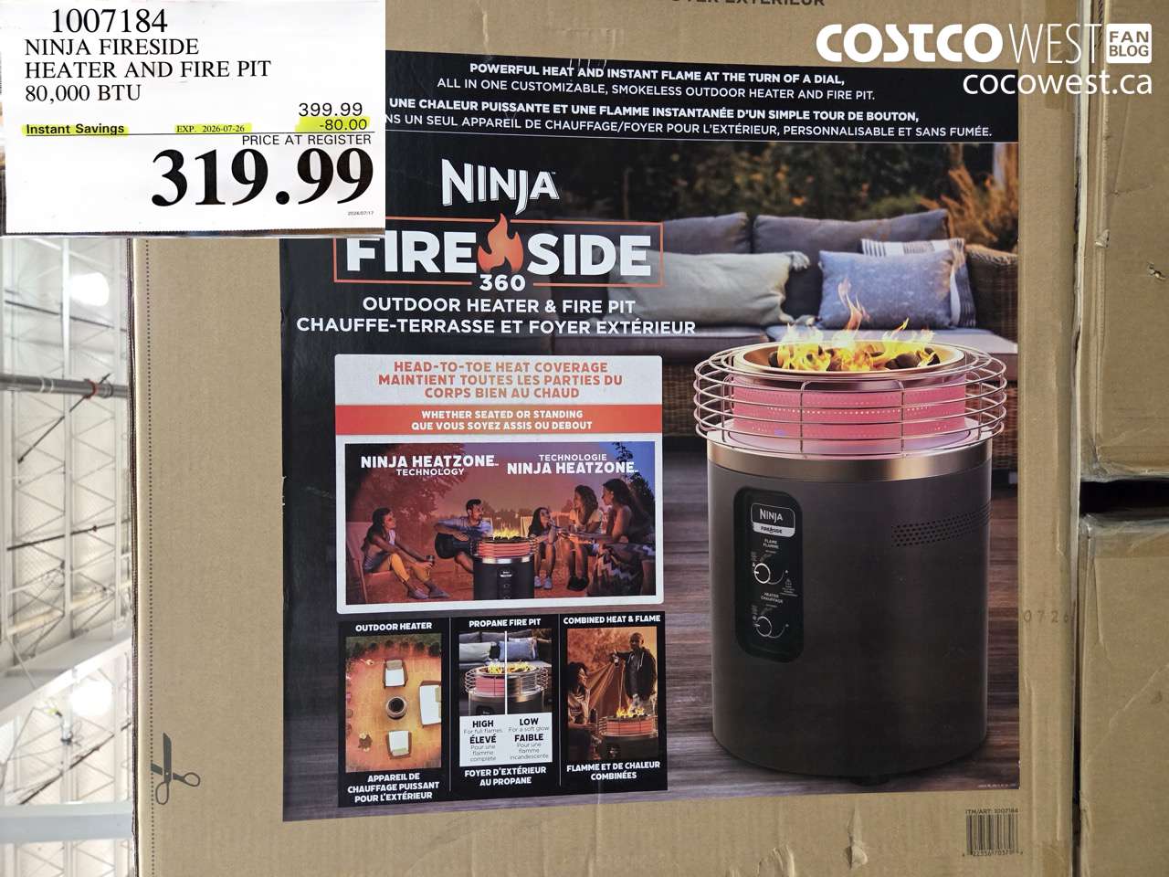 1007184 NINJA FIRESIDE HEATER AND FIRE PIT 80,000 BTU ($80.00 INSTANT SAVINGS EXPIRES ON 2026-07-26) $319.99