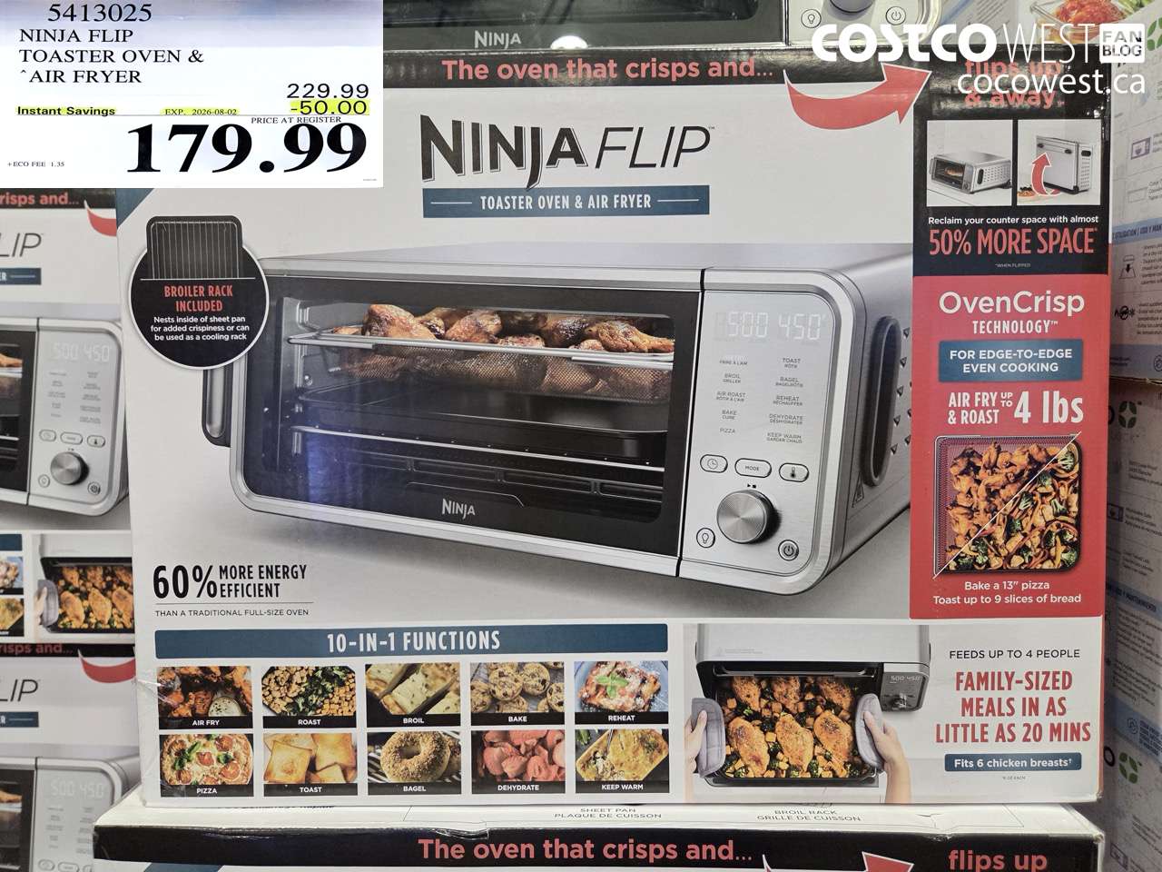 5413025 NINJA FLIP TOASTER OVEN & AIR FRYER ($50.00 INSTANT SAVINGS EXPIRES ON 2026-08-02) $179.99