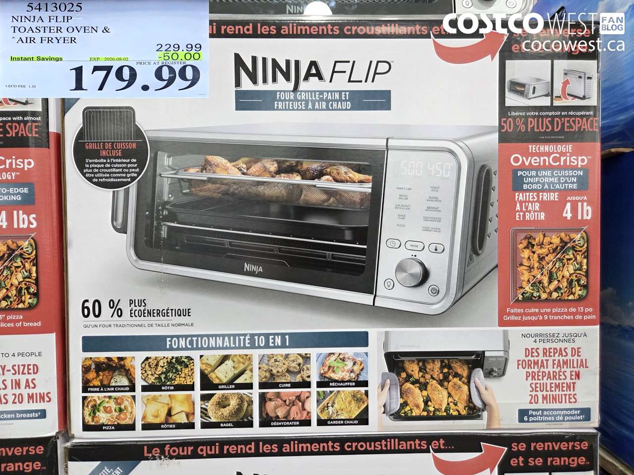 5413025 NINJA FLIP TOASTER OVEN & AIR FRYER ($50.00 INSTANT SAVINGS EXPIRES ON 2026-08-02) $179.99