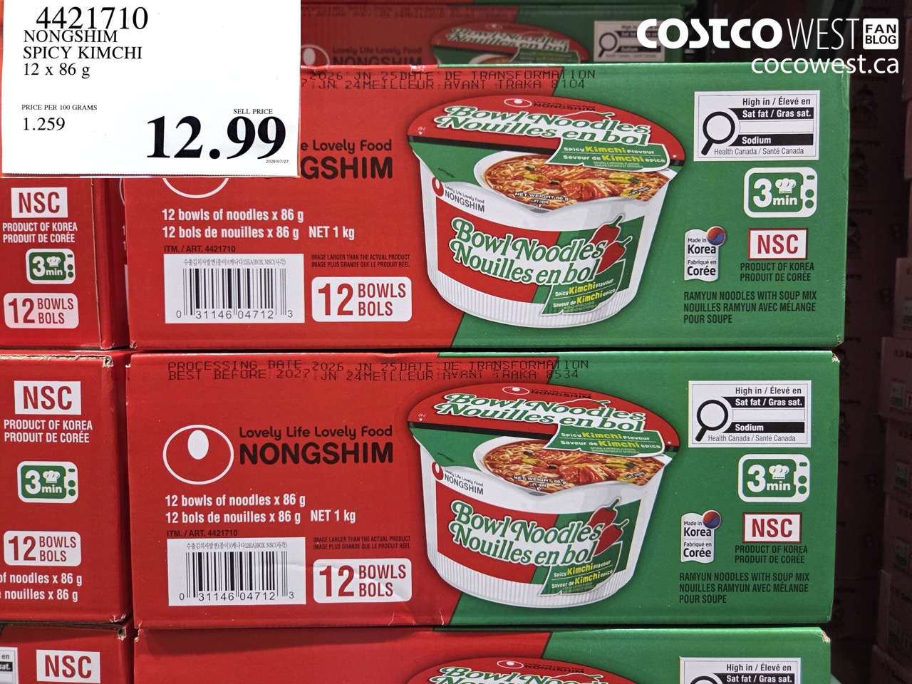 4421710 NONGSHIM SPICY KIMCHI 12 X 86 G $12.99