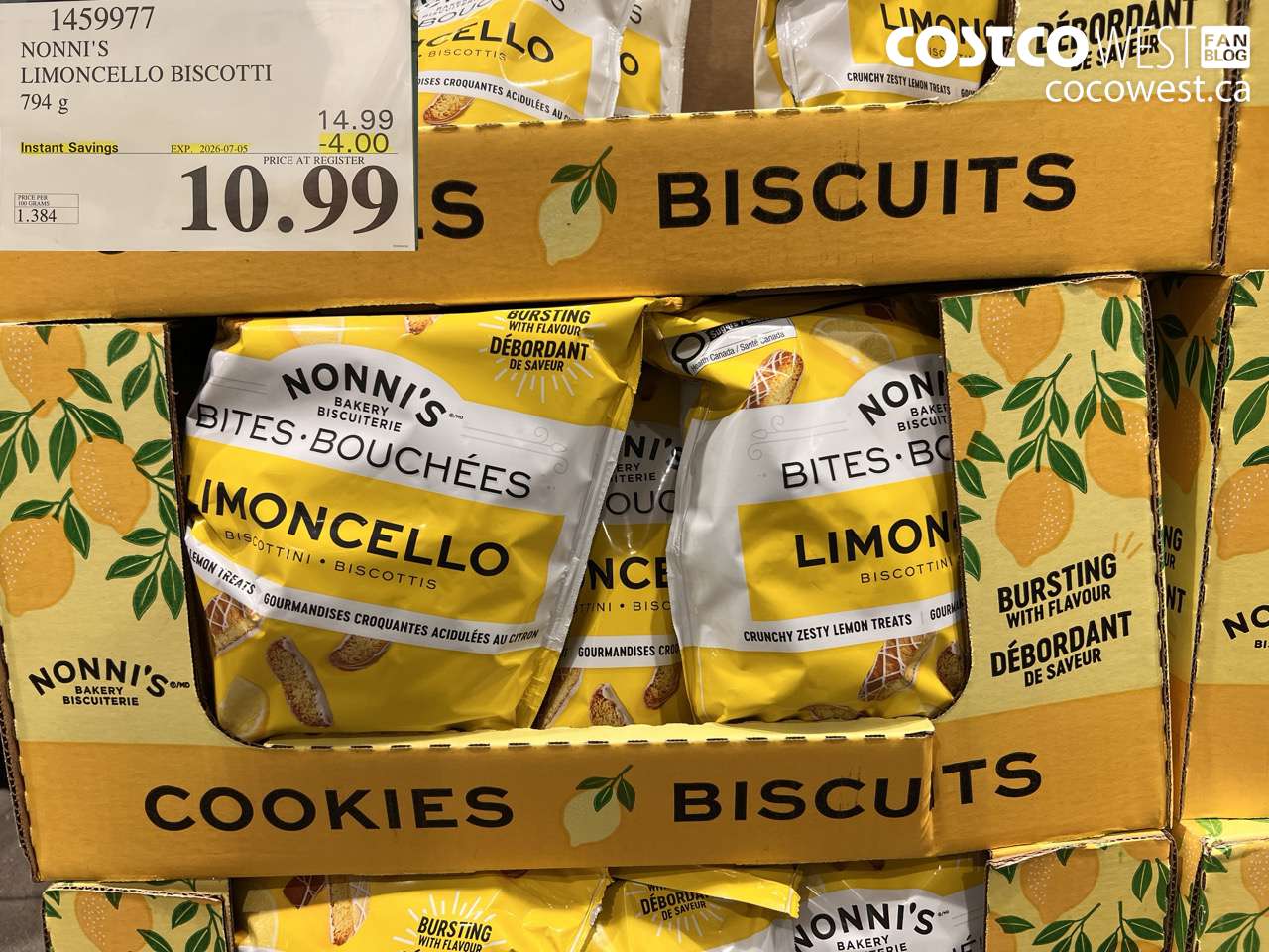 1459977 NONNI'S LIMONCELLO BISCOTTI 794 G ($4.00 INSTANT SAVINGS EXPIRES ON 2026-07-05) $10.99