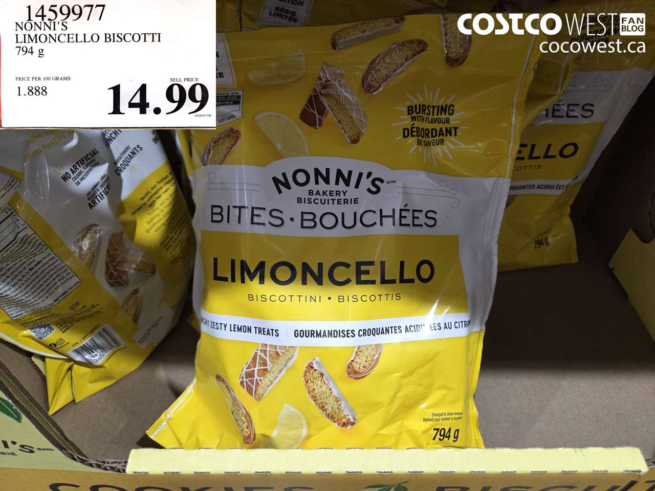 1459977 NONNI'S LIMONCELLO BISCOTTI 794 G $14.99