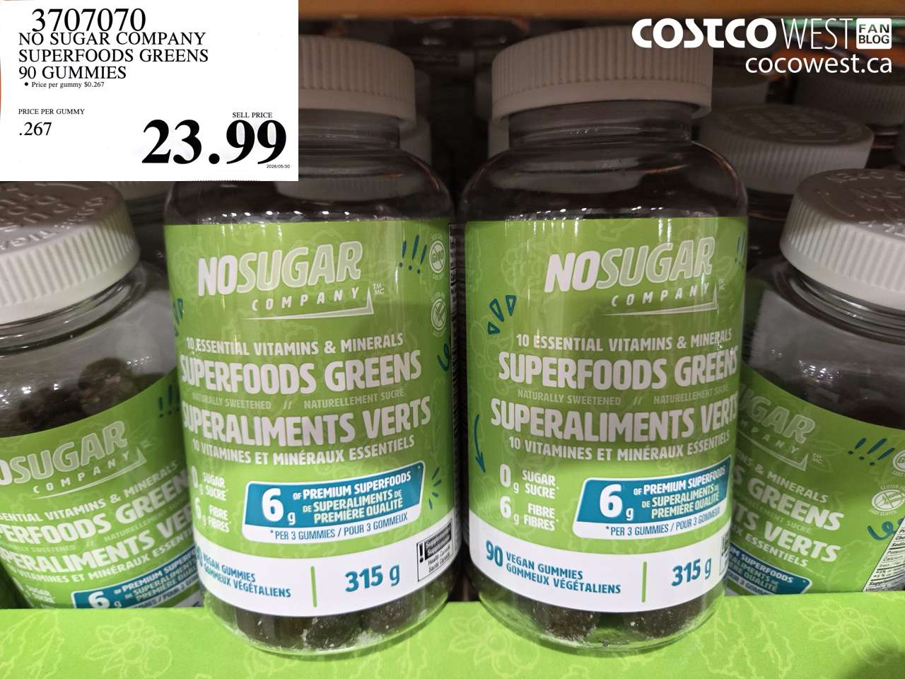 3707070 NO SUGAR COMPANY SUPERFOODS GREENS 90 GUMMIES $23.99
