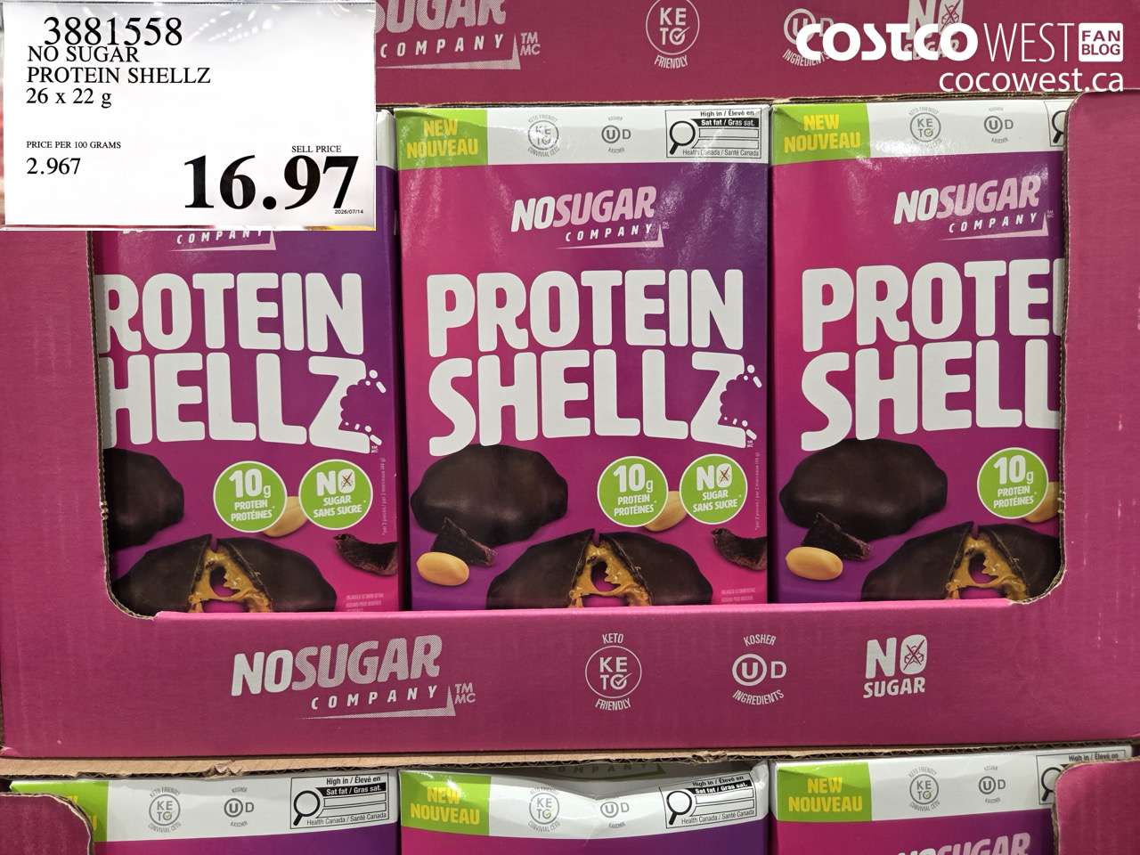3881558 NO SUGAR PROTEIN SHELLZ 26 X 22 G $16.97