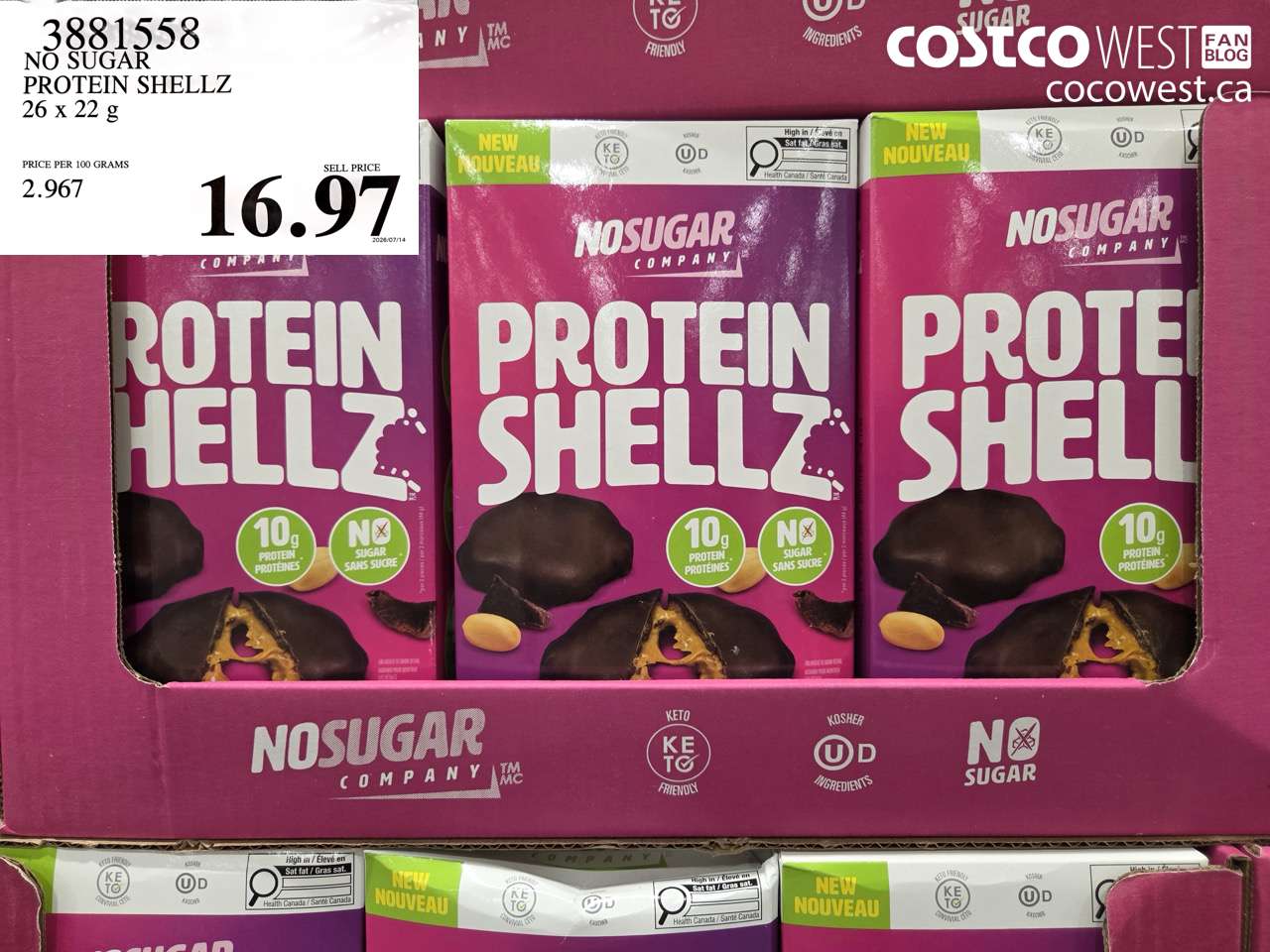 3881558 NO SUGAR PROTEIN SHELLZ 26 X 22 G $16.97