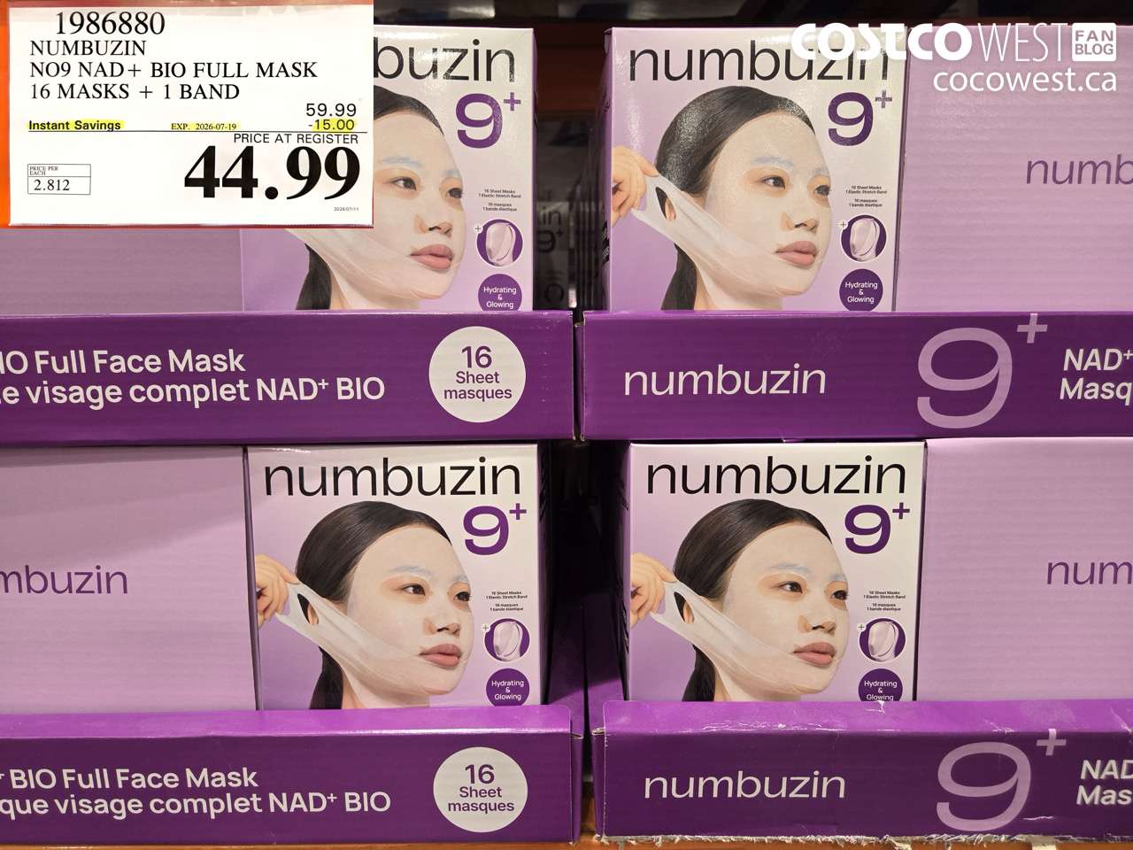 1986880 NUMBUZIN NO9 NAD + BIO FULL MASK 16 MASKS + 1 BAND ($15.00 INSTANT SAVINGS EXPIRES ON 2026-07-19) $44.99