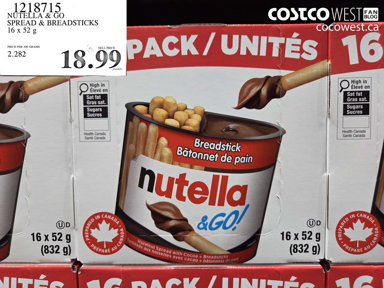 1218715 NUTELLA & GO SPREAD & BREADSTICKS 16 X 52 G $18.99
