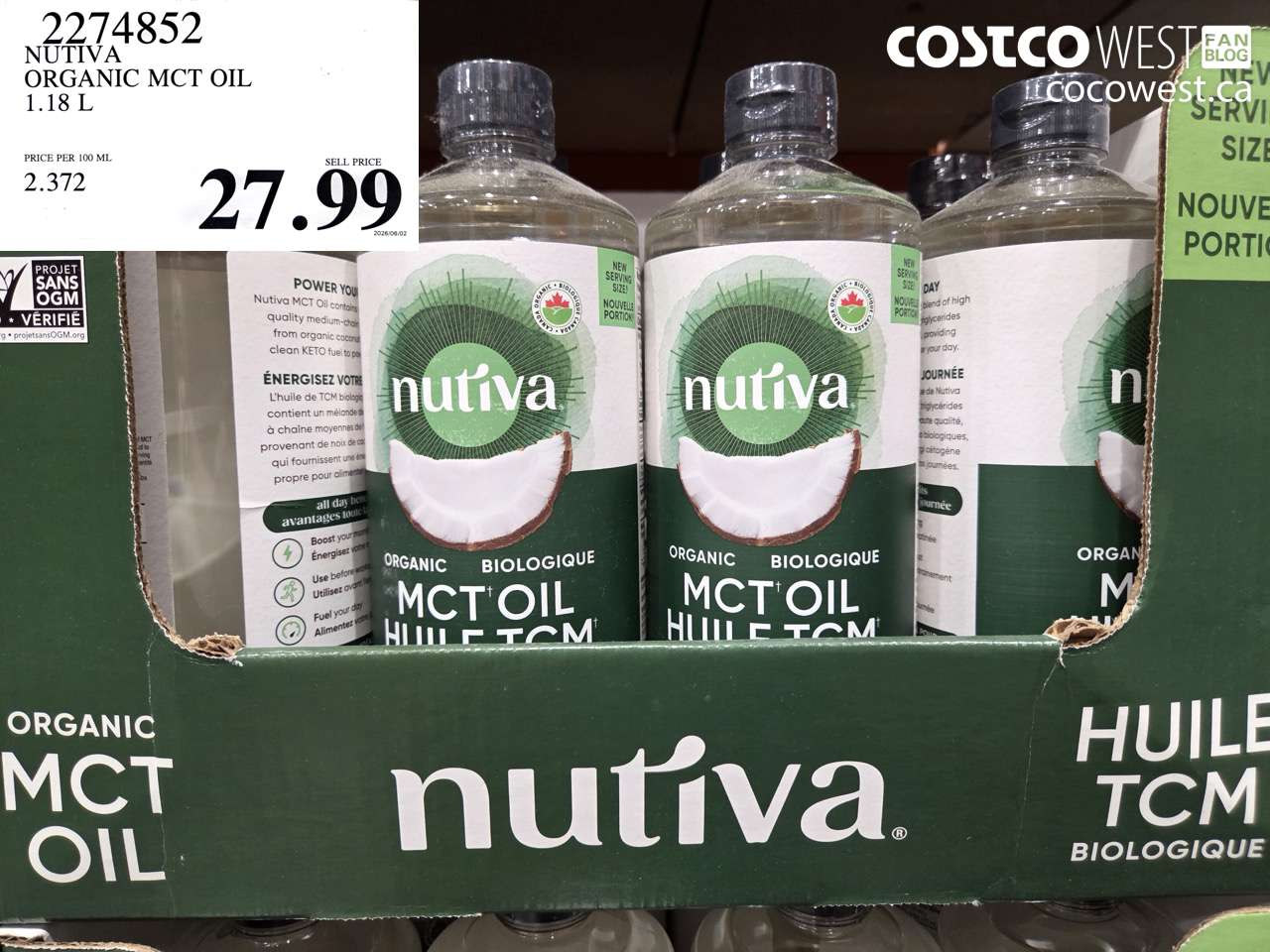 2274852 NUTIVA ORGANIC MCT OIL 1.18 L $27.99