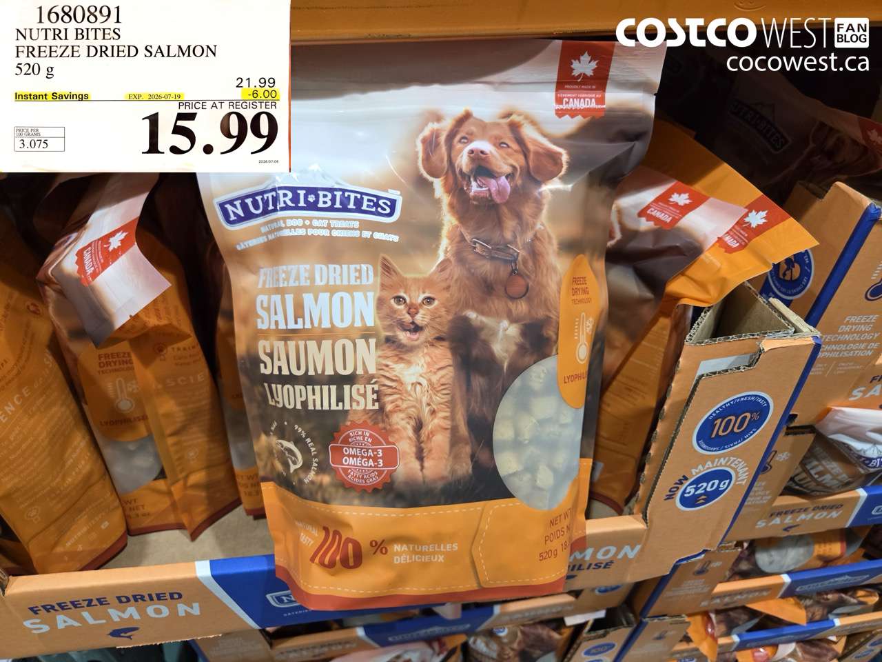1680891 NUTRI BITES FREEZE DRIED SALMON 520 G ($6.00 INSTANT SAVINGS EXPIRES ON 2026-07-19) $15.99