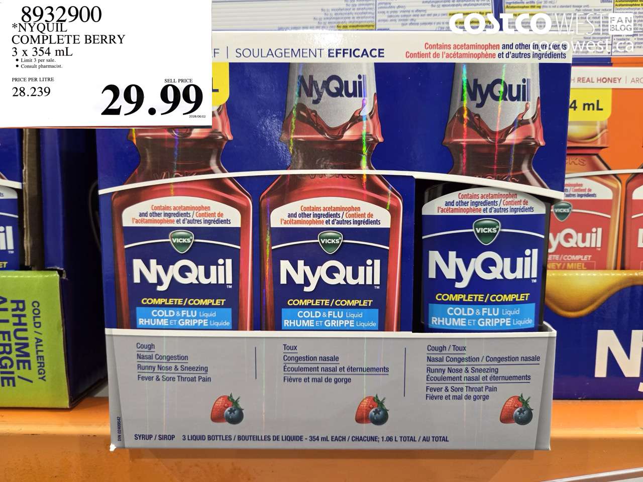 8932900 NYQUIL COMPLETE BERRY 3 X 354 ML $29.99