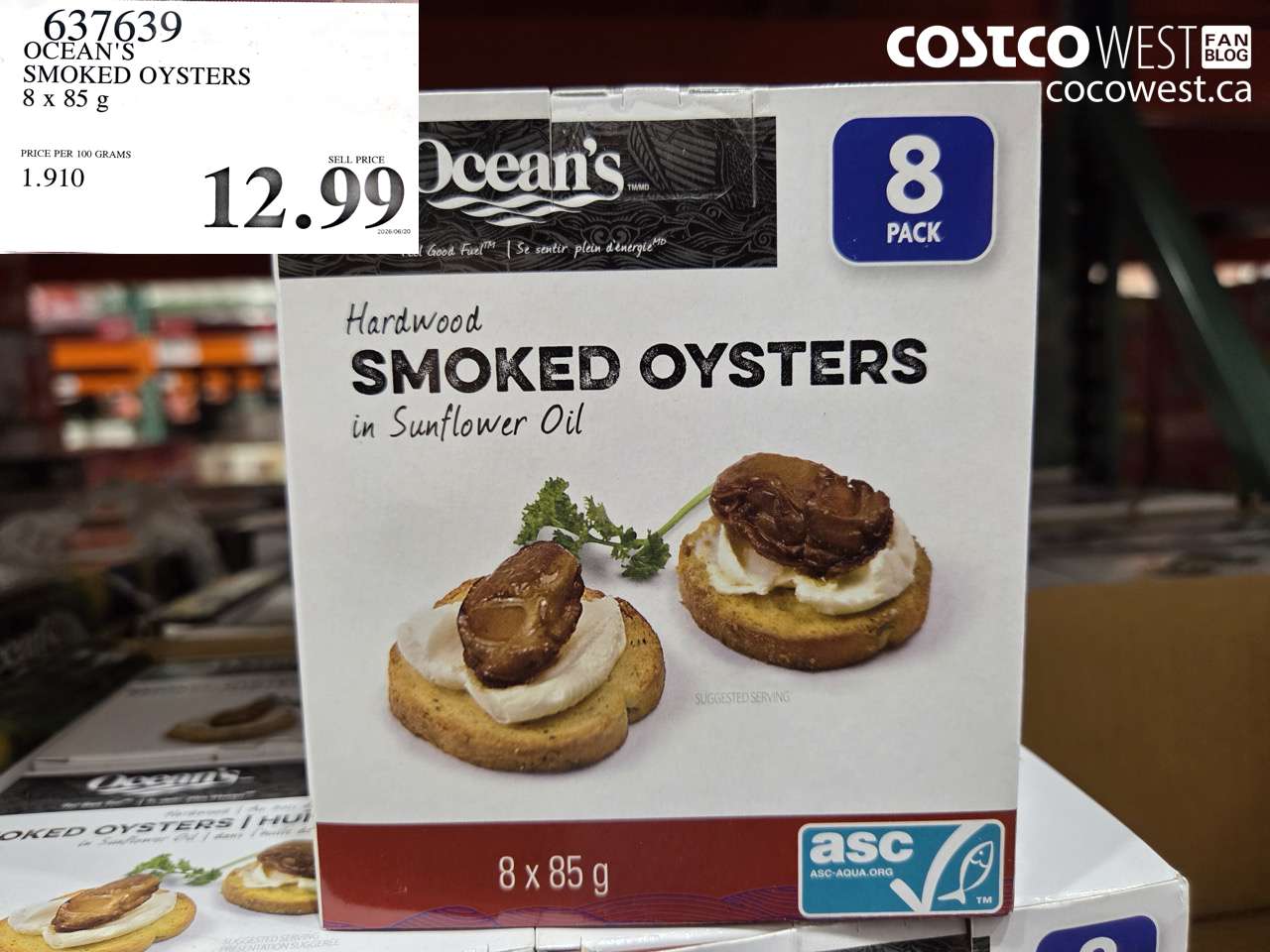 637639 OCEAN'S SMOKED OYSTERS 8 X 85 G $12.99