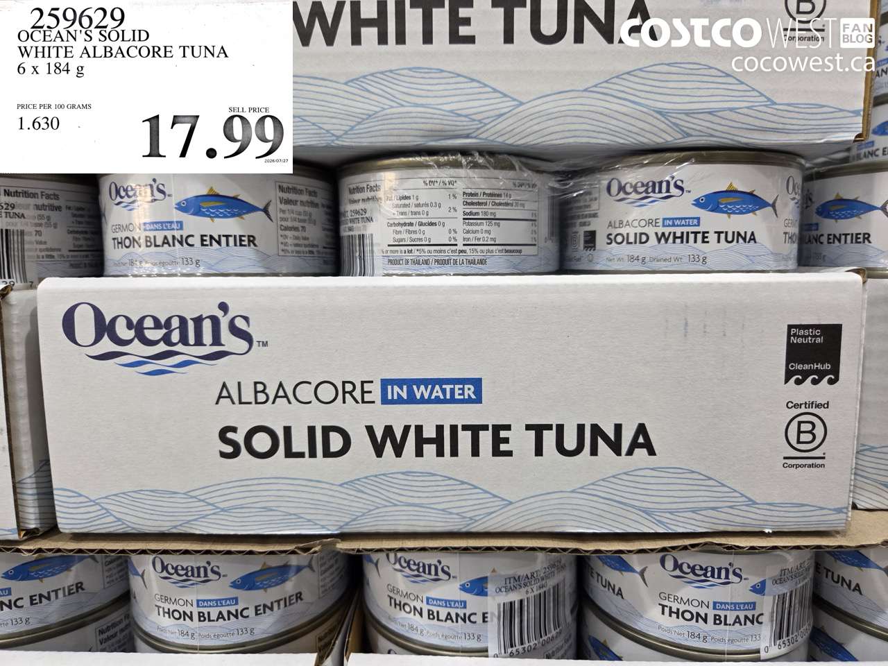 259629 OCEAN'S SOLID WHITE ALBACORE TUNA 6 X 184 G $17.99