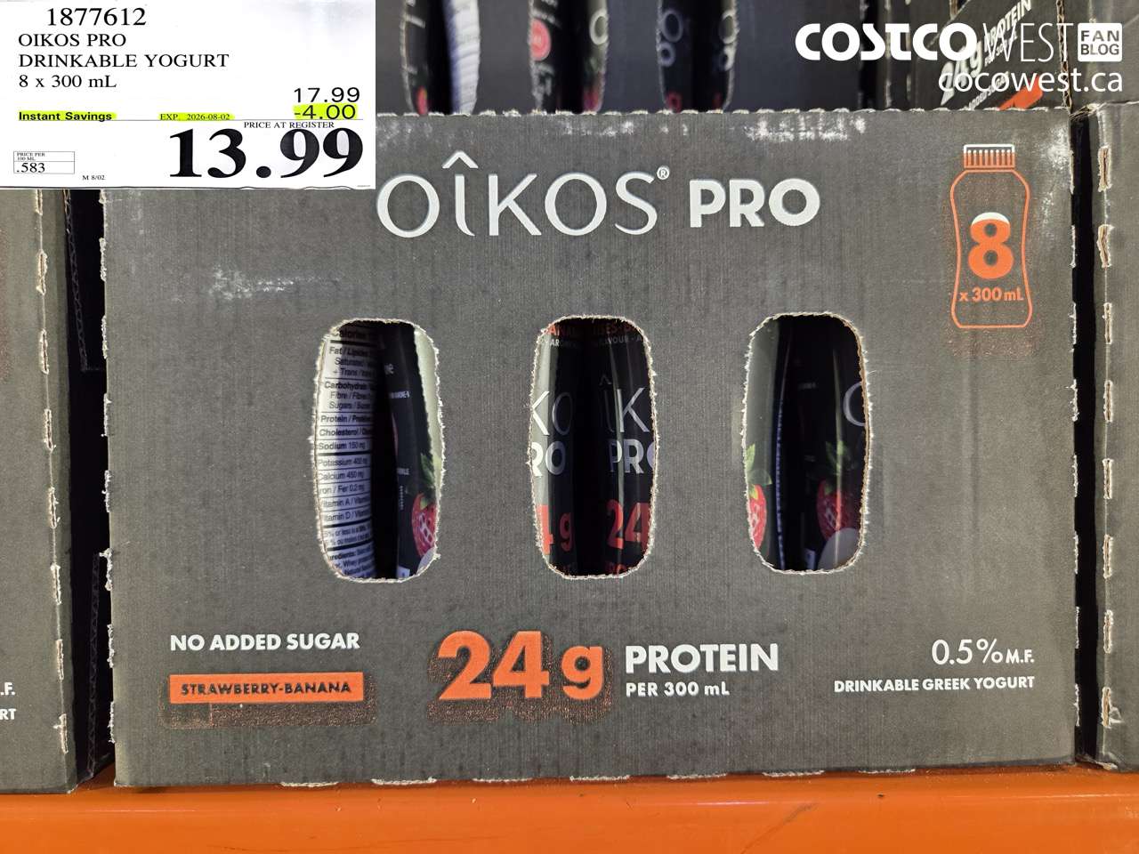 1877612 OIKOS PRO DRINKABLE YOGURT 8 X 300 ML ($4.00 INSTANT SAVINGS EXPIRES ON 2026-08-02) $13.99