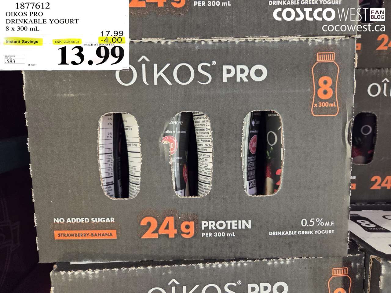 1877612 OIKOS PRO DRINKABLE YOGURT 8 X 300 ML ($4.00 INSTANT SAVINGS EXPIRES ON 2026-08-02) $13.99